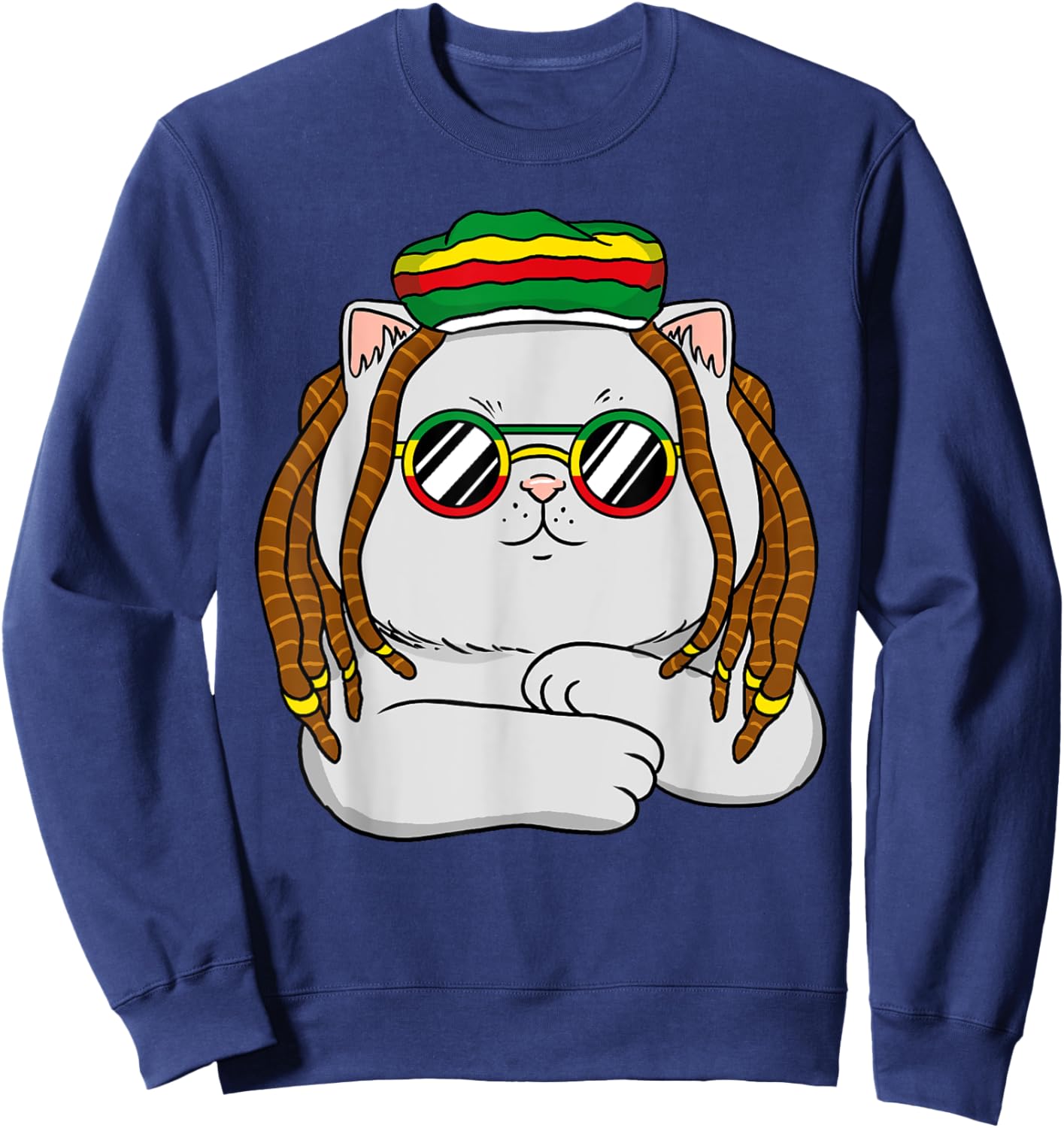 Rasta Cat Funny Kitten, Reggae Rastafarian Jamaican Pride Sweatshirt - Sweatshirt | Navy