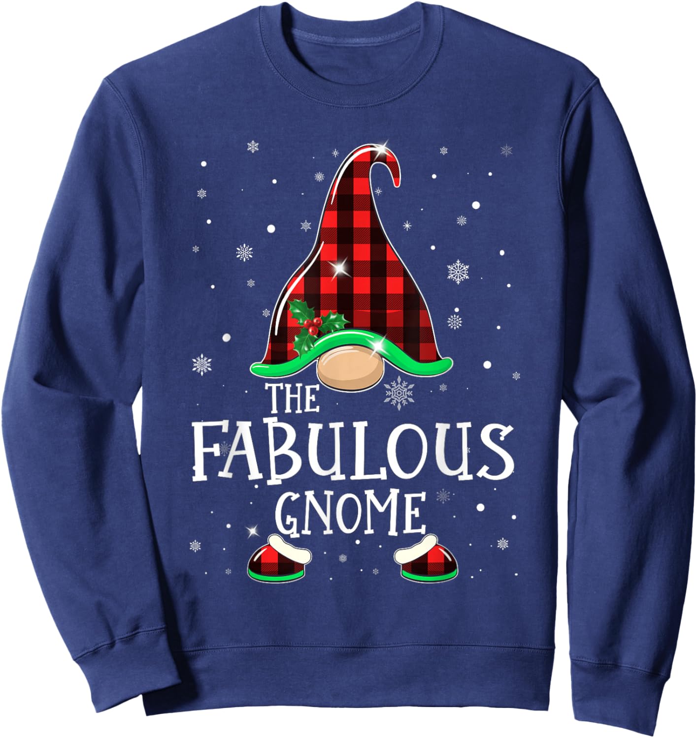 Funny FABULOUS Gnome Buffalo Plaid Matching Christmas Pajama Sweatshirt - Sweatshirt | Navy