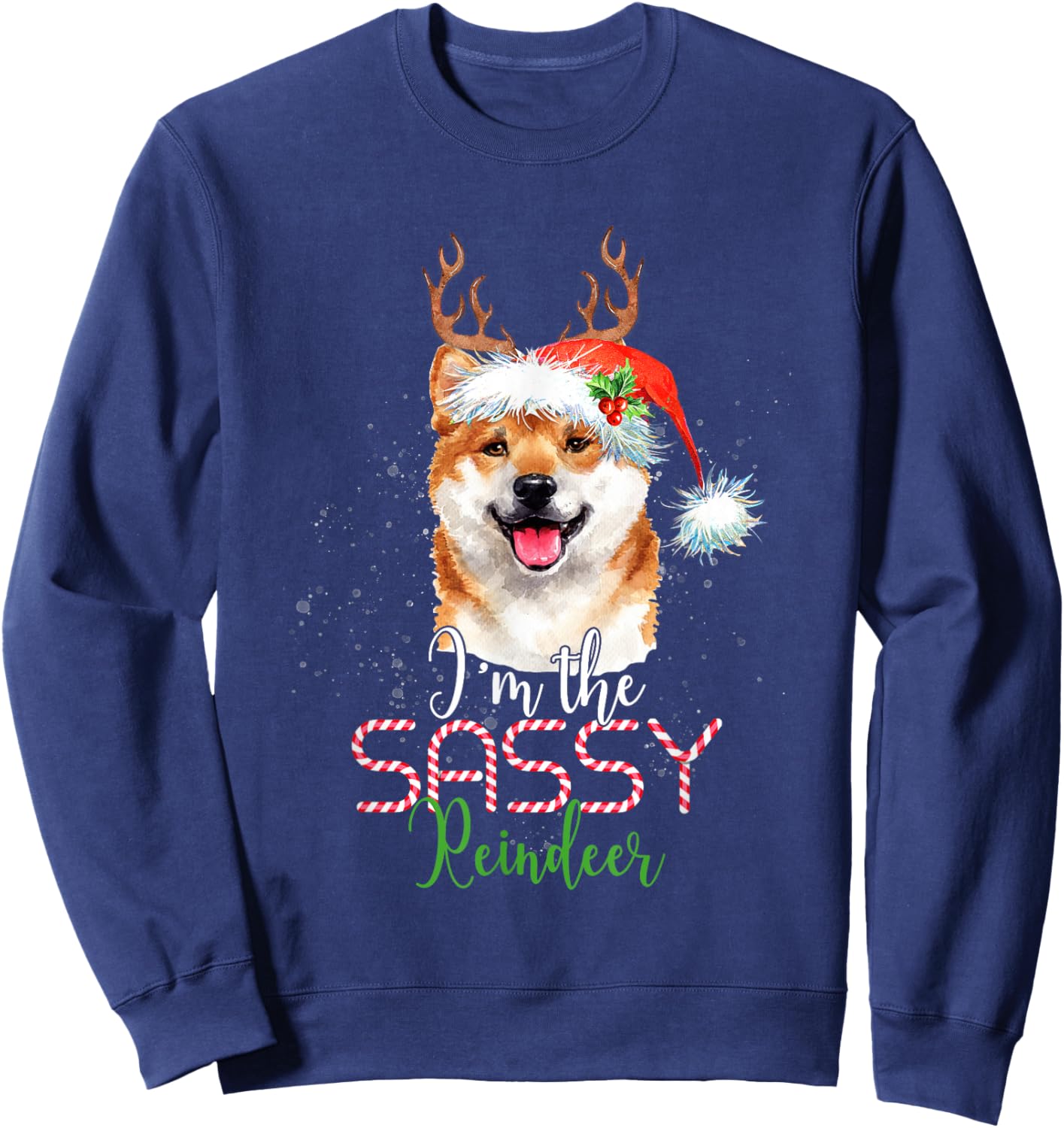 Shiba Inu Christmas I'm The Sassy Reindeer Dog Lover Sweatshirt - Sweatshirt | Navy