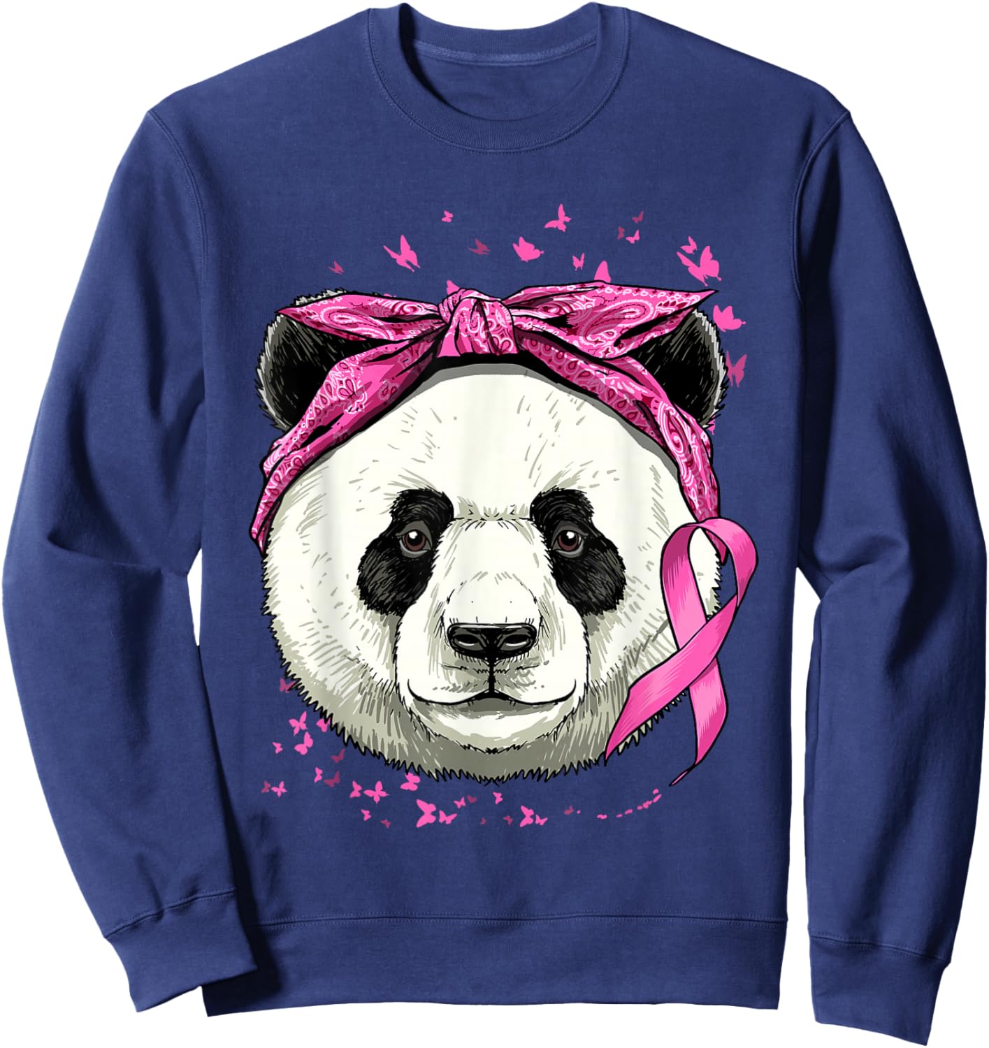 Panda Breast Cancer Awareness Pink Ribbon Cancer Survivor Sweatshirt - Sweatshirt | Navy