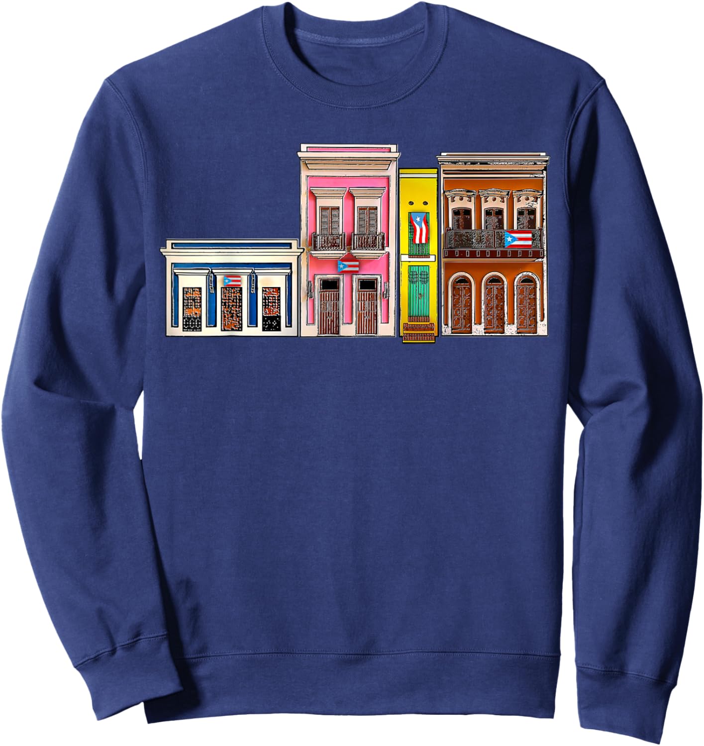 Viejo San Juan Casitas, Puerto Rico Flag Boricua Proud Sweatshirt - Sweatshirt | Navy