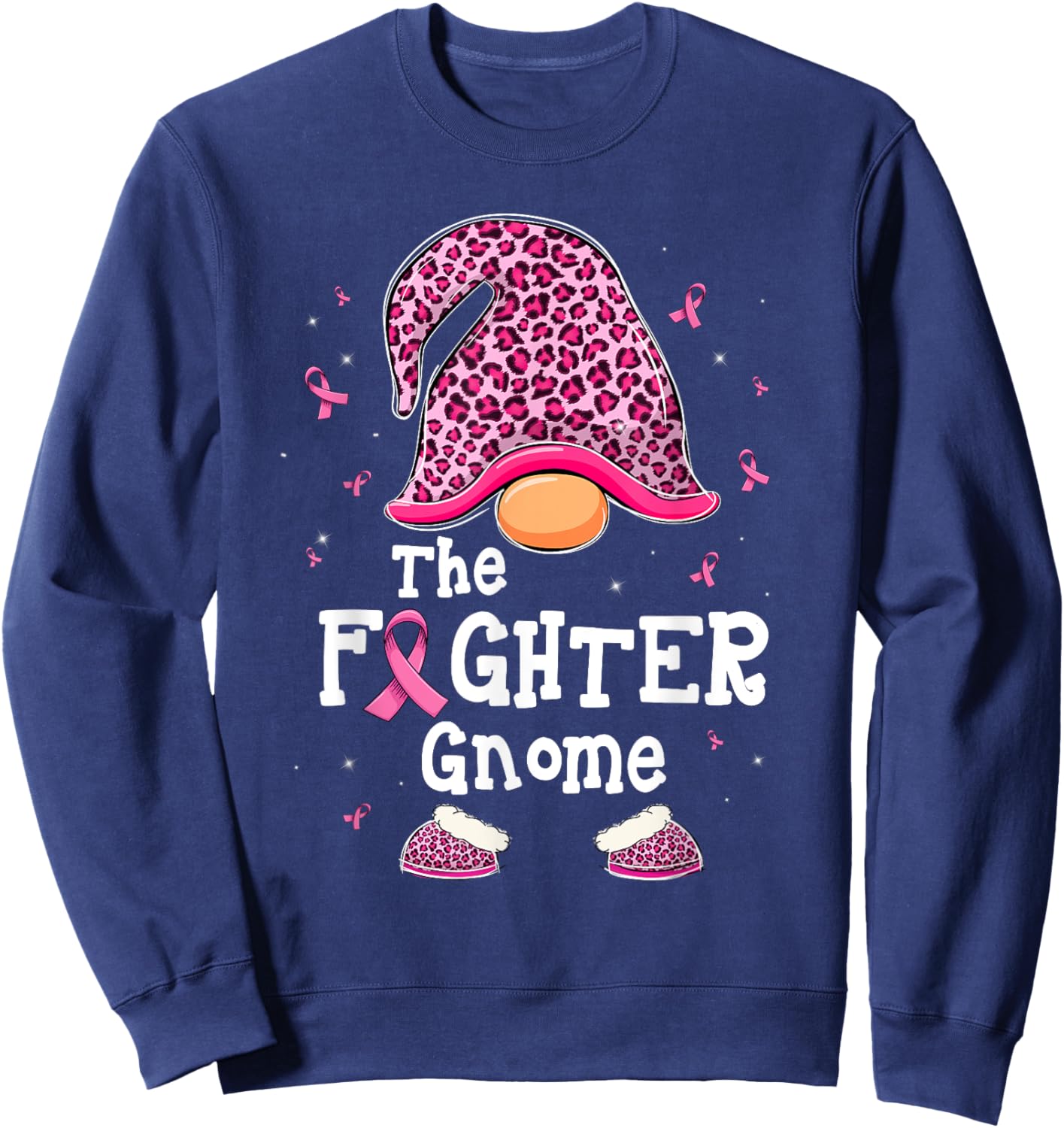 The Fighter Gnome Pink Warrior Breast Cancer Awareness Month Sweatshirt - Sweatshirt | Navy