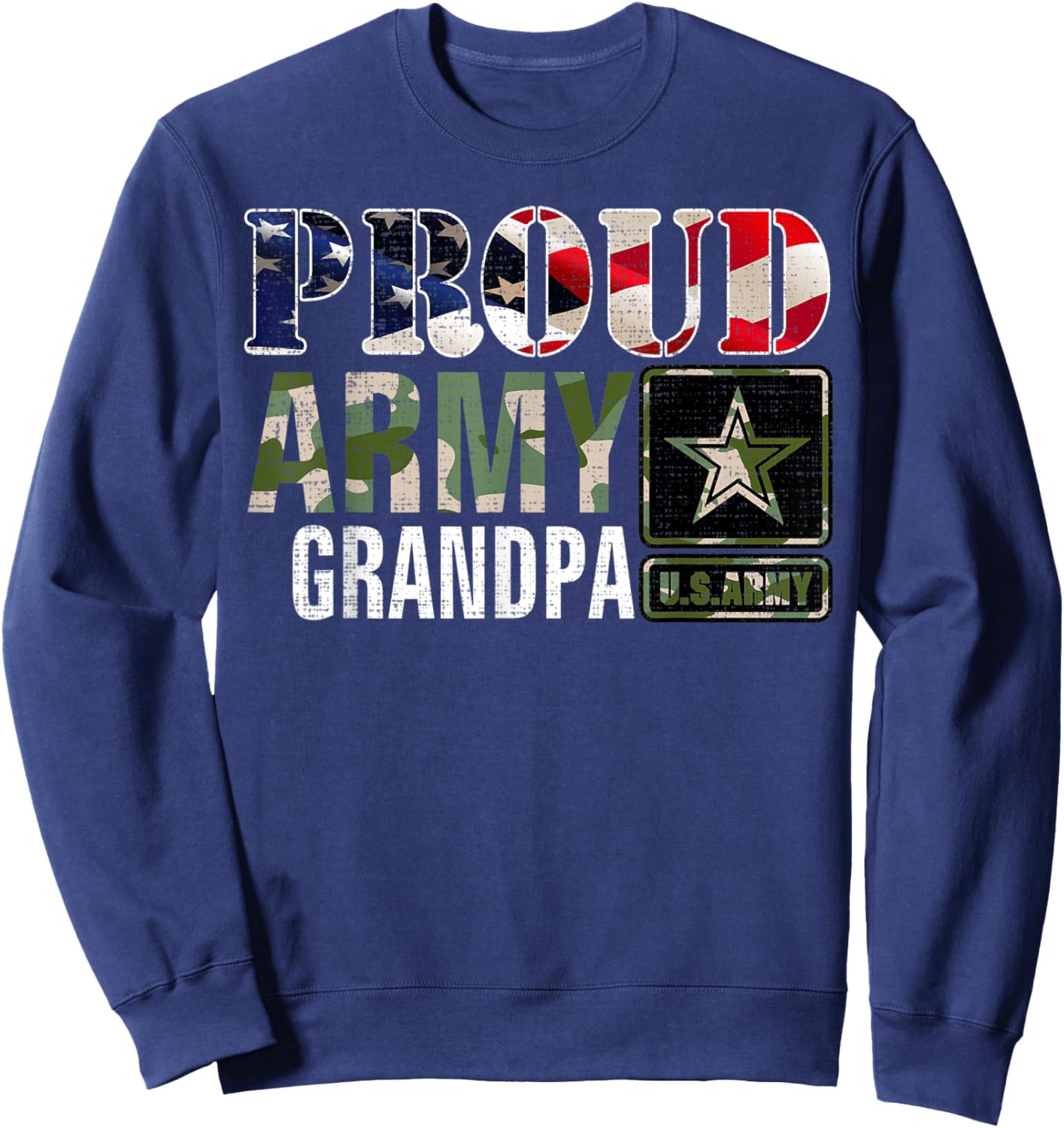 Vintage Proud Army Grandpa Camo With American Flag Gift Kids Men Sweatshirt - Sweatshirt | Navy