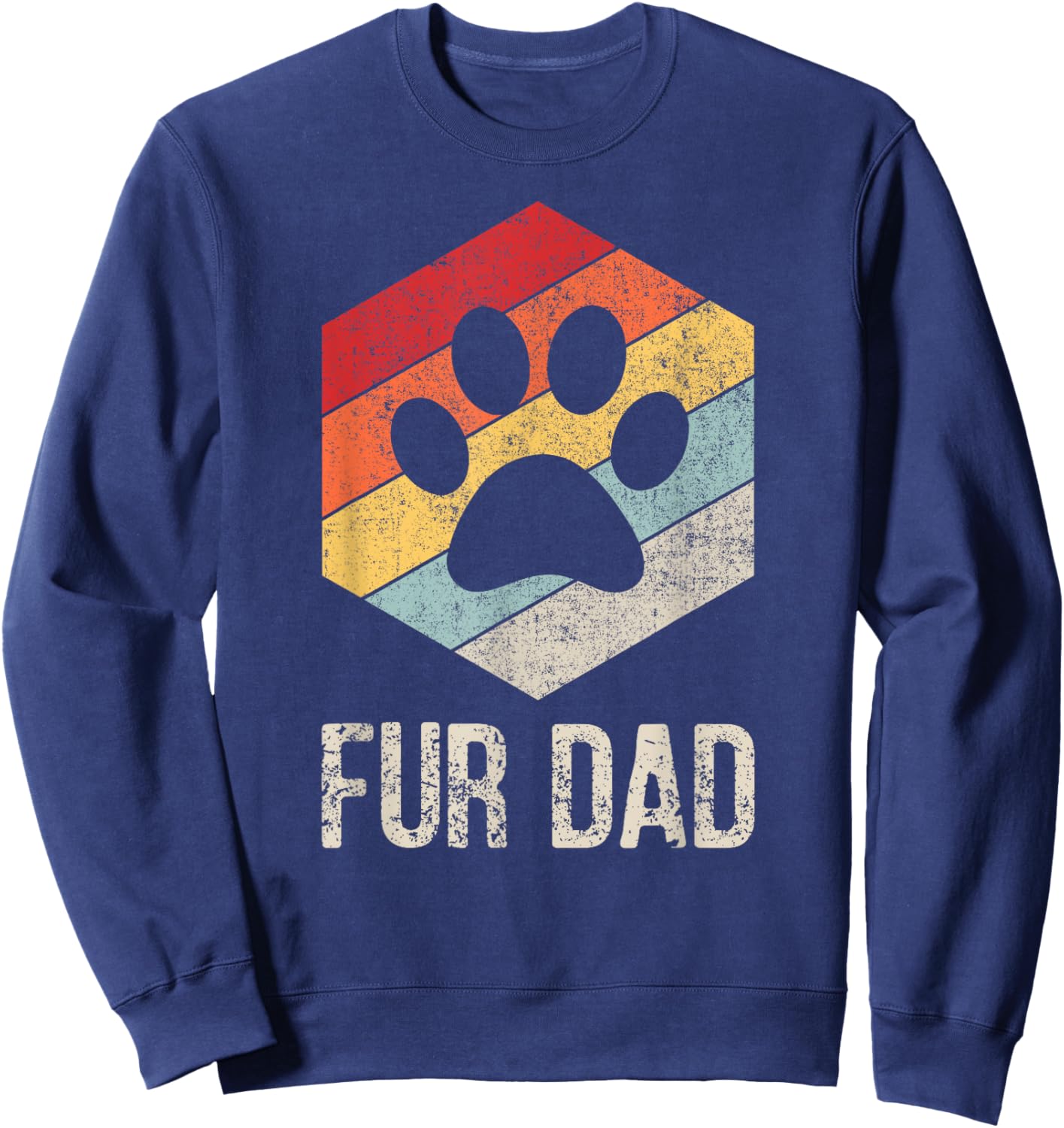 Funny Fur Dad Vintage Retro Dog and Cat Owner Sweatshirt - Sweatshirt | Navy