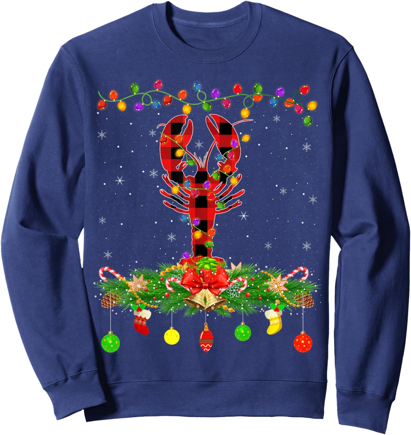 Funny Matching Buffalo Plaid Crawfish Christmas Pajama Sweatshirt - Sweatshirt | Navy