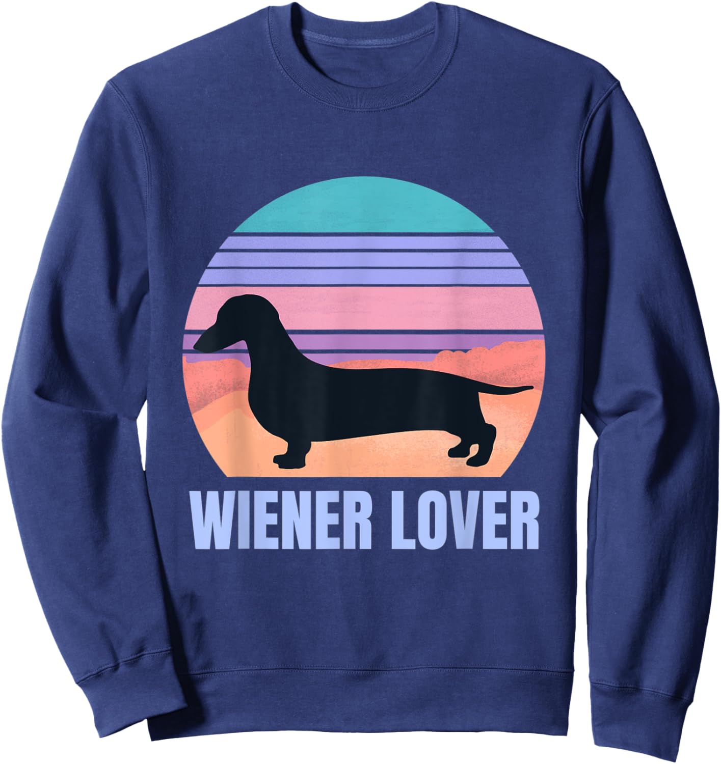 Retro Wiener Lover Gift Dachshund Owner Sunset Silhouette Sweatshirt - Sweatshirt | Navy