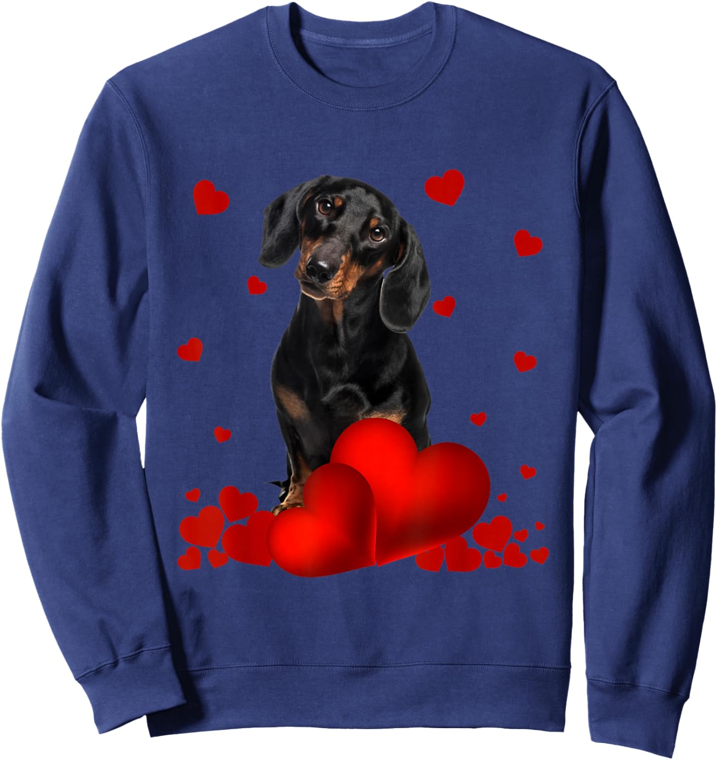 Valentines Day Love Hearts Dachshund Dog Puppy Lover Women Girls Kids Sweatshirt - Sweatshirt | Navy