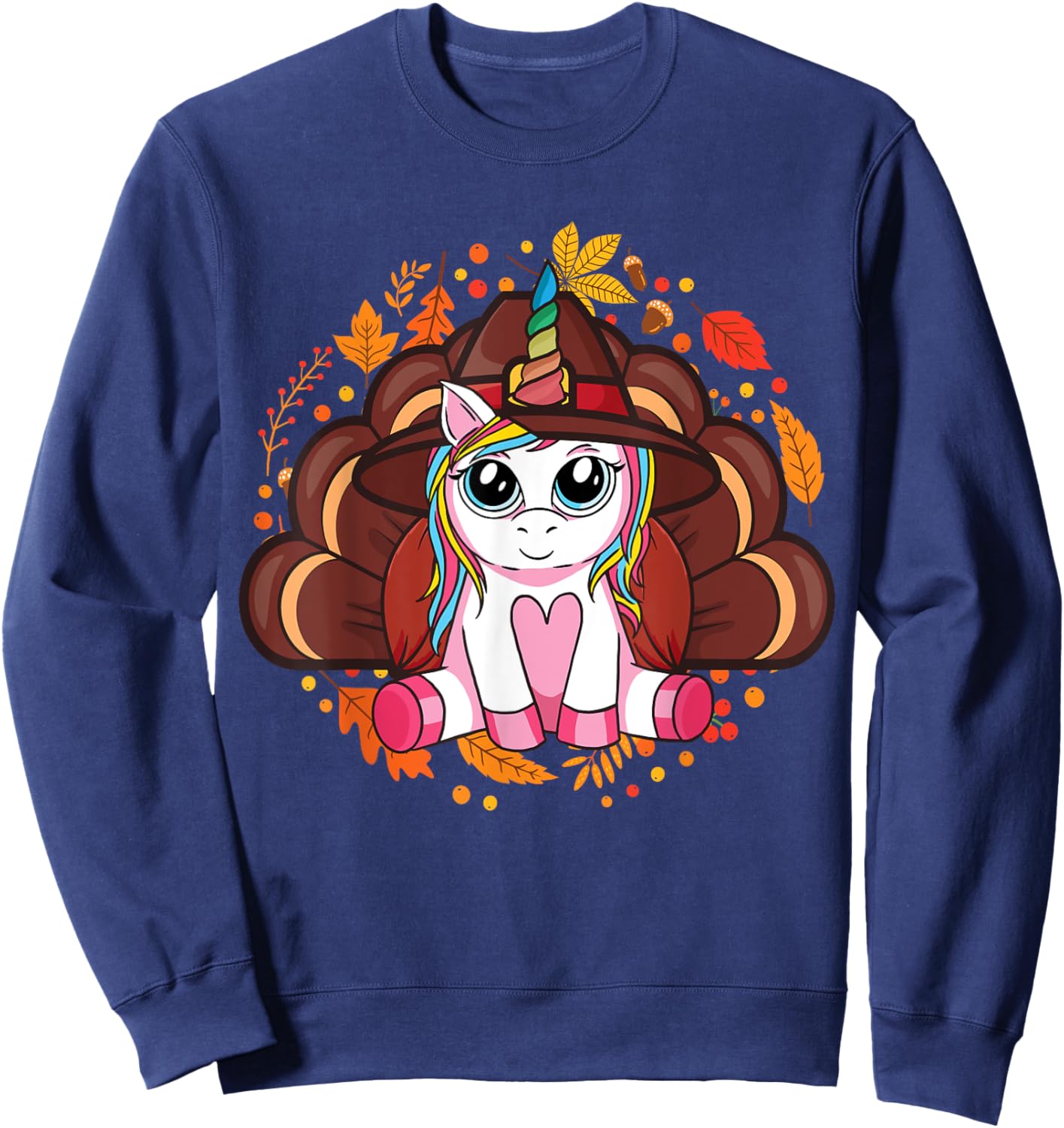 Cute Thanksgiving Girls Kids Toddler Turkey Unicorn Sweatshirt - Sweatshirt | Navy