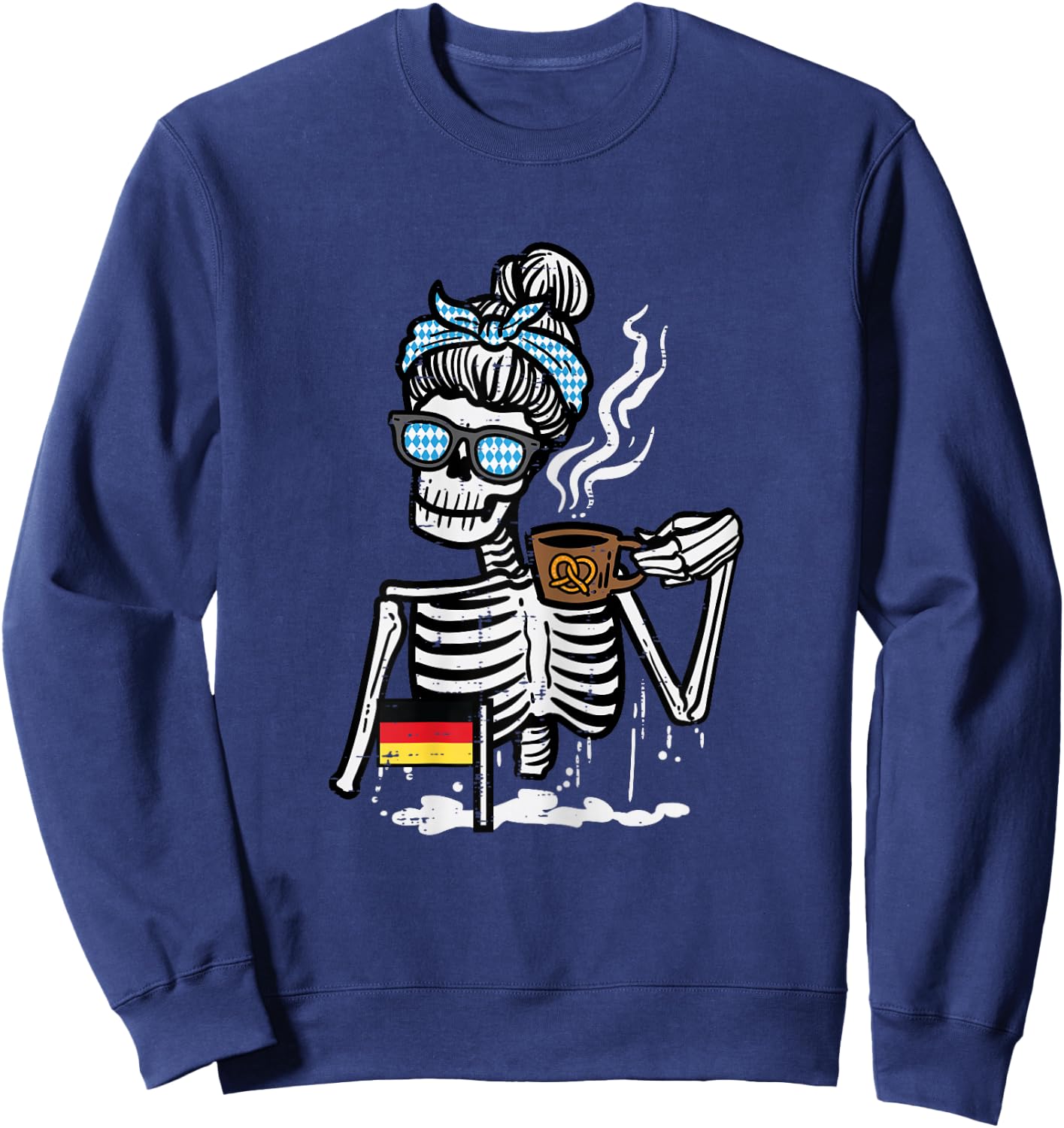 Oktoberfest Skeleton Messy Bun Coffee German Mom Women Girls Sweatshirt - Sweatshirt | Navy