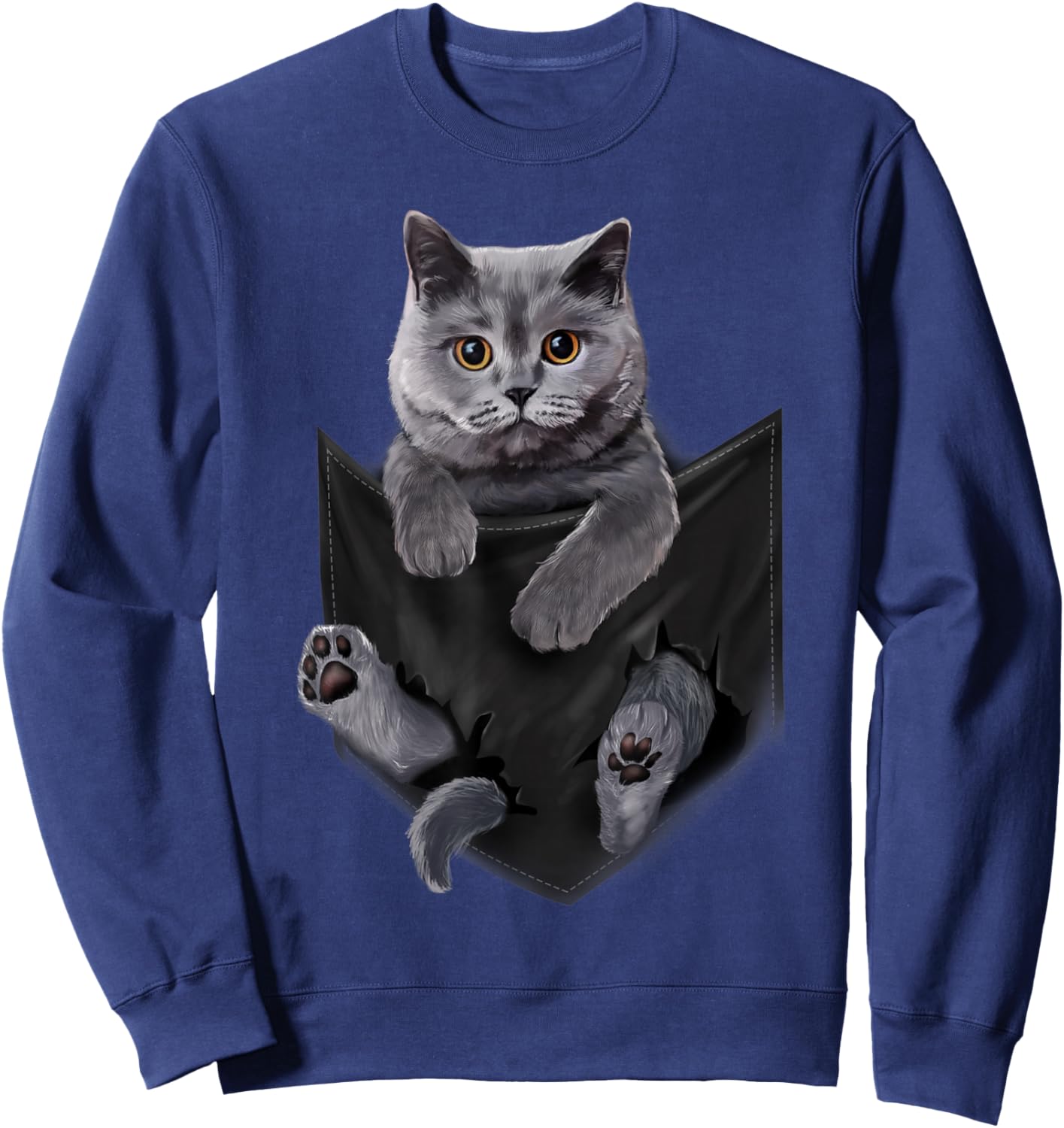 British Grey Cat in Pocket Cats Shirt Gifts Sweatshirt - Sweatshirt | Navy