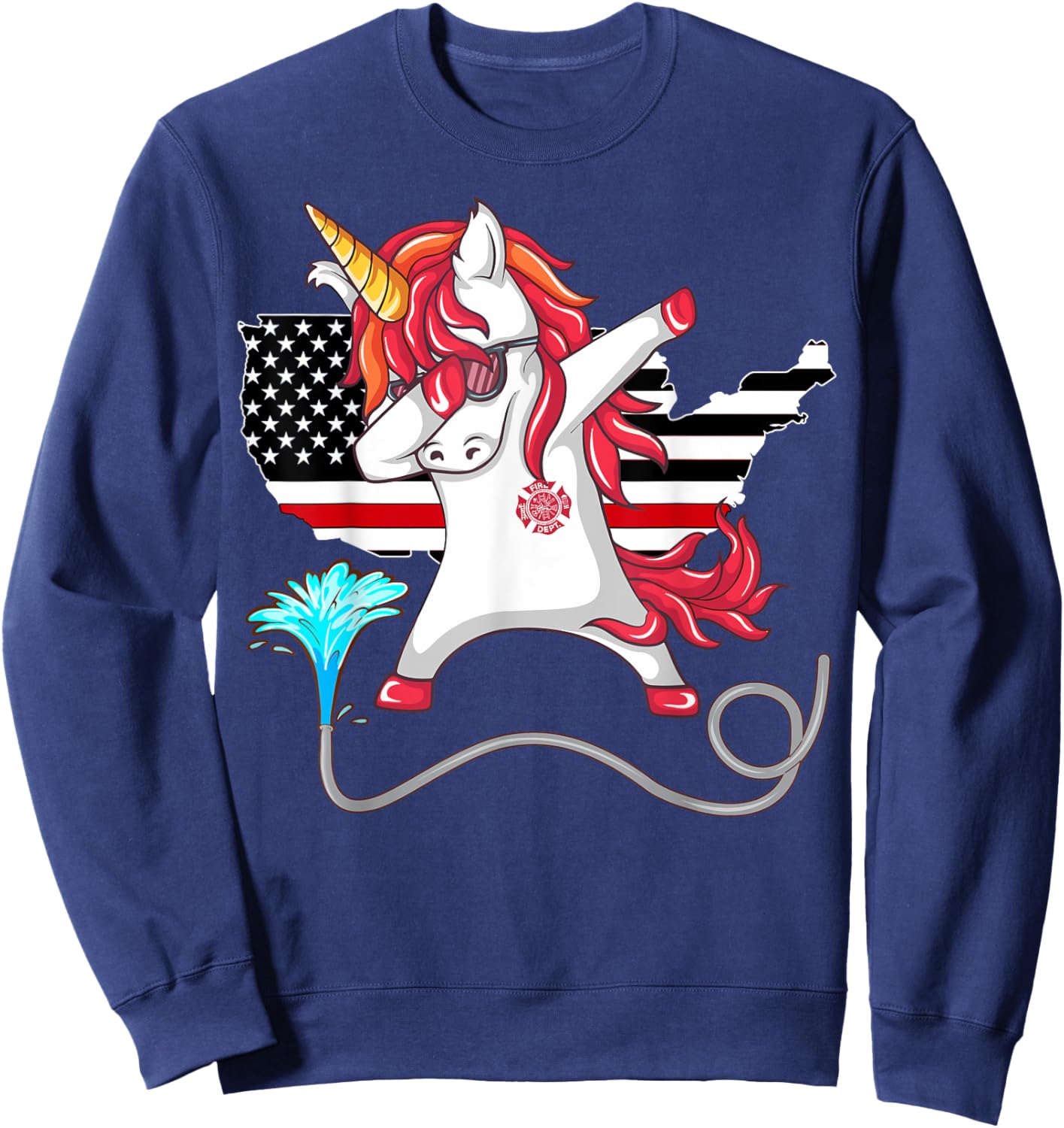 Unicorn Firefighter Fireman Thin Red Line Gift Women Sweatshirt - Sweatshirt | Navy