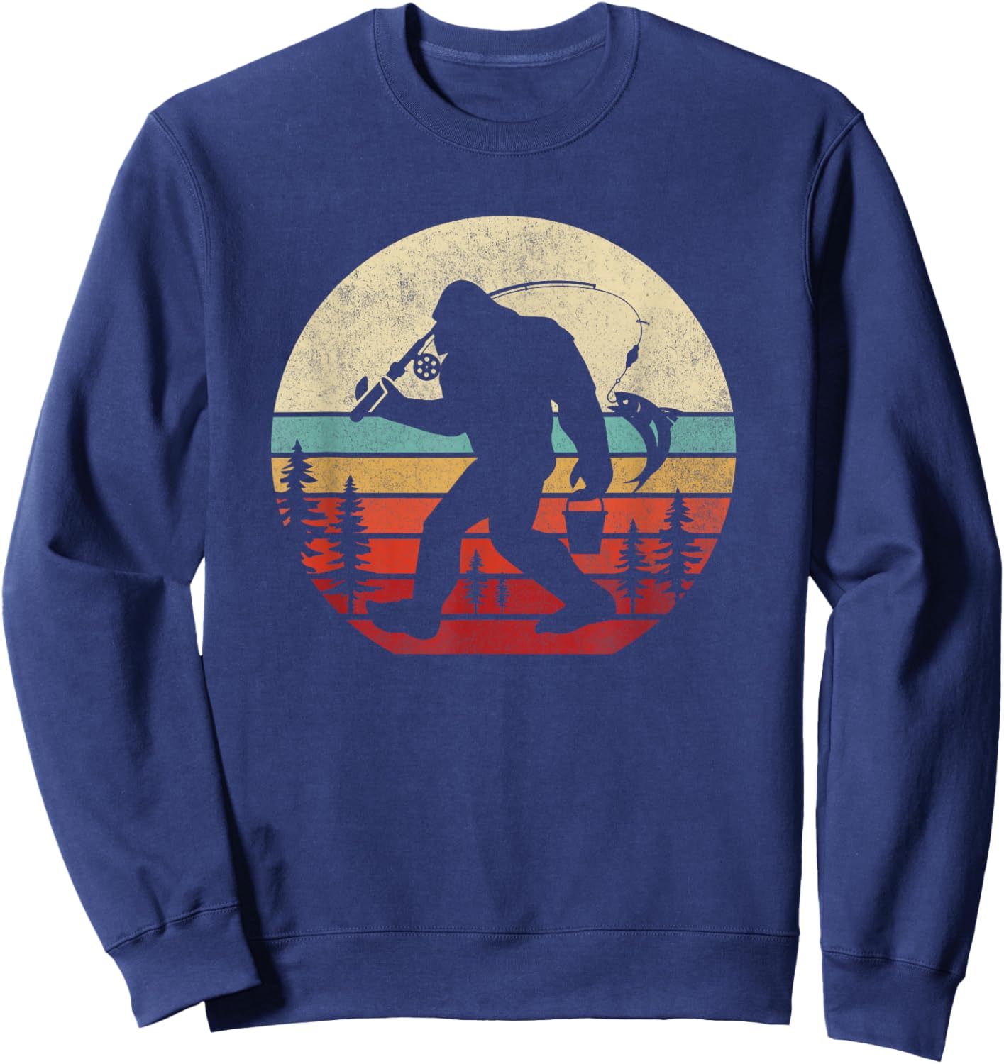 Bigfoot Fishing Funny Retro Sasquatch Dad Men Kids Sweatshirt - Sweatshirt | Navy