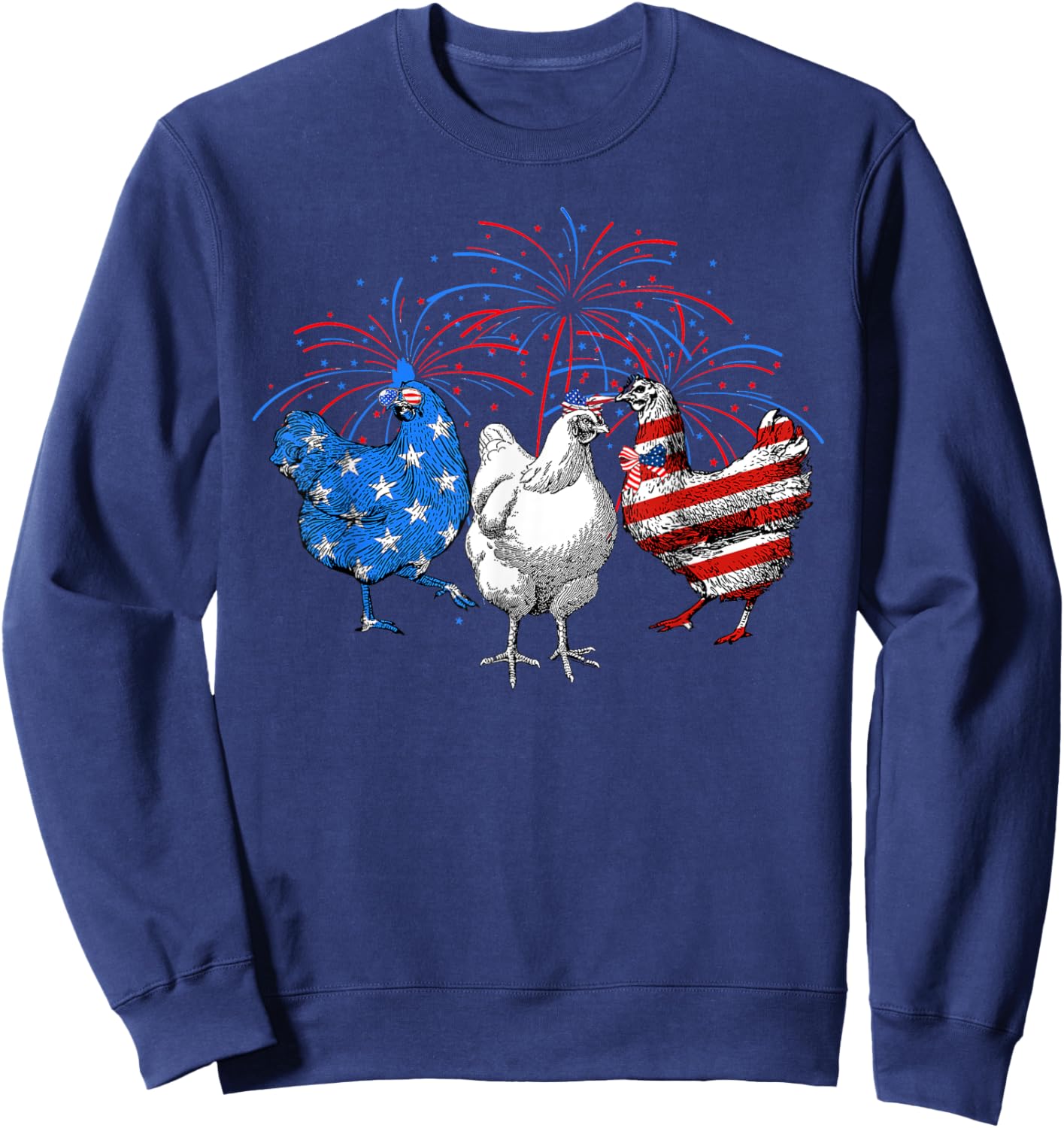 USA Flag Chicken Fireworks Patriotic 4th of July Women Kids Men Sweatshirt - Sweatshirt | Navy