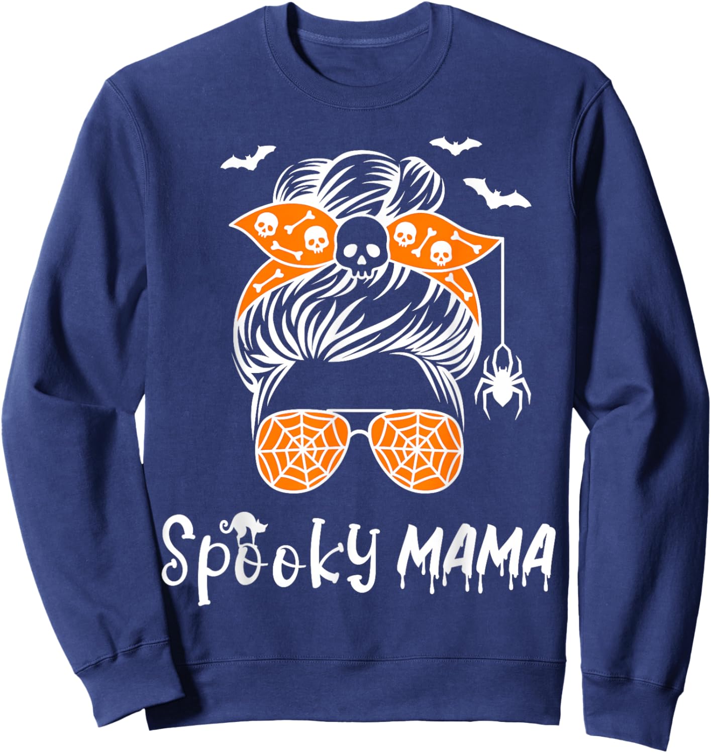 Messy Bun Spooky Mama Mom Funny Halloween Costume Skull Sweatshirt - Sweatshirt | Navy
