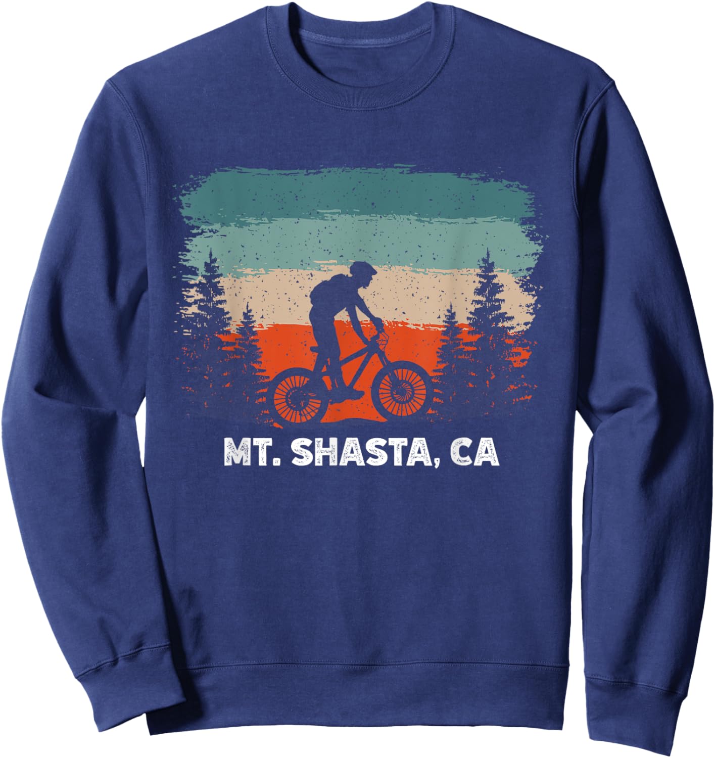 Mountain Bike Retro Sunset Vintage Mt. Shasta, CA Sweatshirt - Sweatshirt | Navy