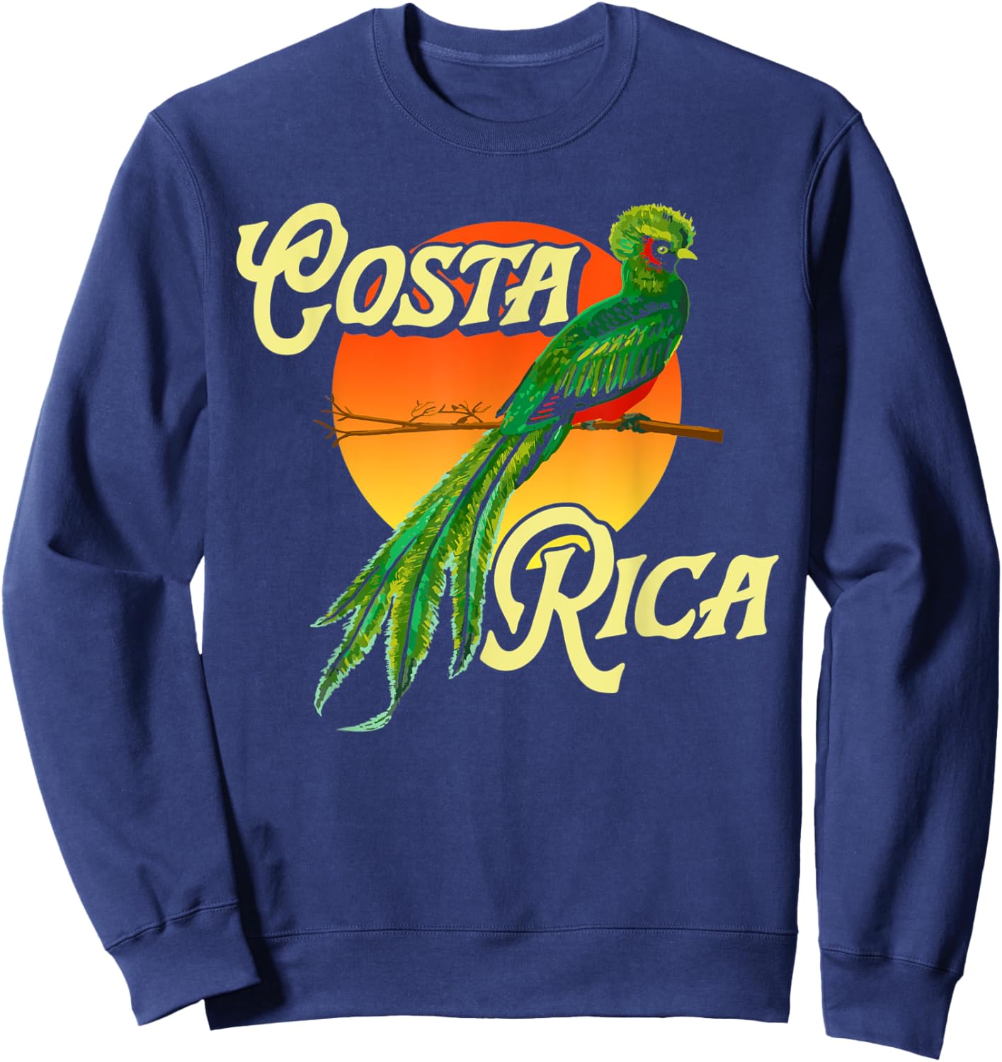 Costa Rica Resplendent Quetzal Bird Nature Sunset Retro Sweatshirt - Sweatshirt | Navy