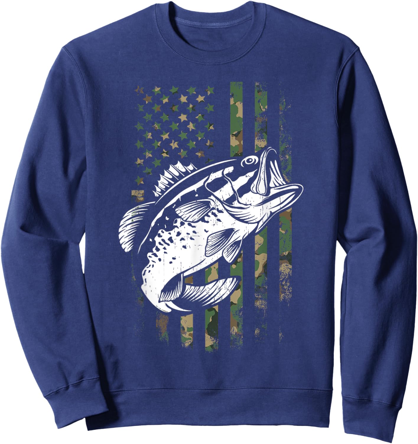 Fishing Patriotic USA Flag Camouflage Women Kids Men Sweatshirt - Sweatshirt | Navy