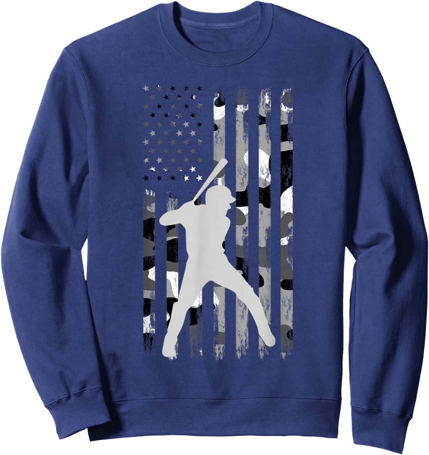 Baseball Player American Flag USA Camo Patriotic Graphic Sweatshirt - Sweatshirt | Navy