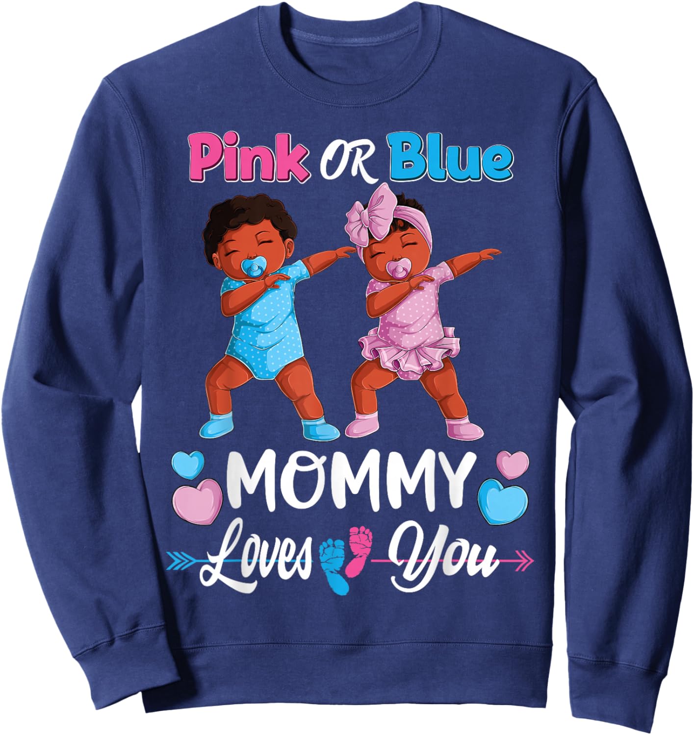 Pink Or Blue Mommy Loves You Black Baby Gender Reveal Party Small Sweatshirt - Sweatshirt | Navy
