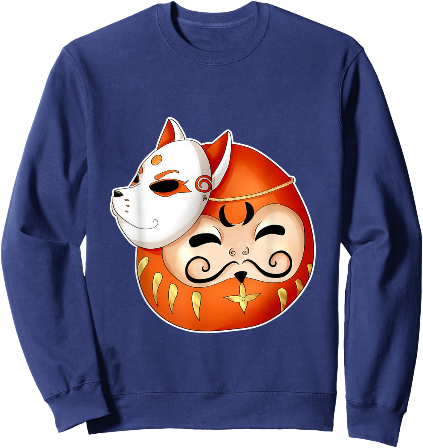 Daruma Fox Mask Bodhidharma Kawaii Anime Japanese Manga Sweatshirt - Sweatshirt | Navy