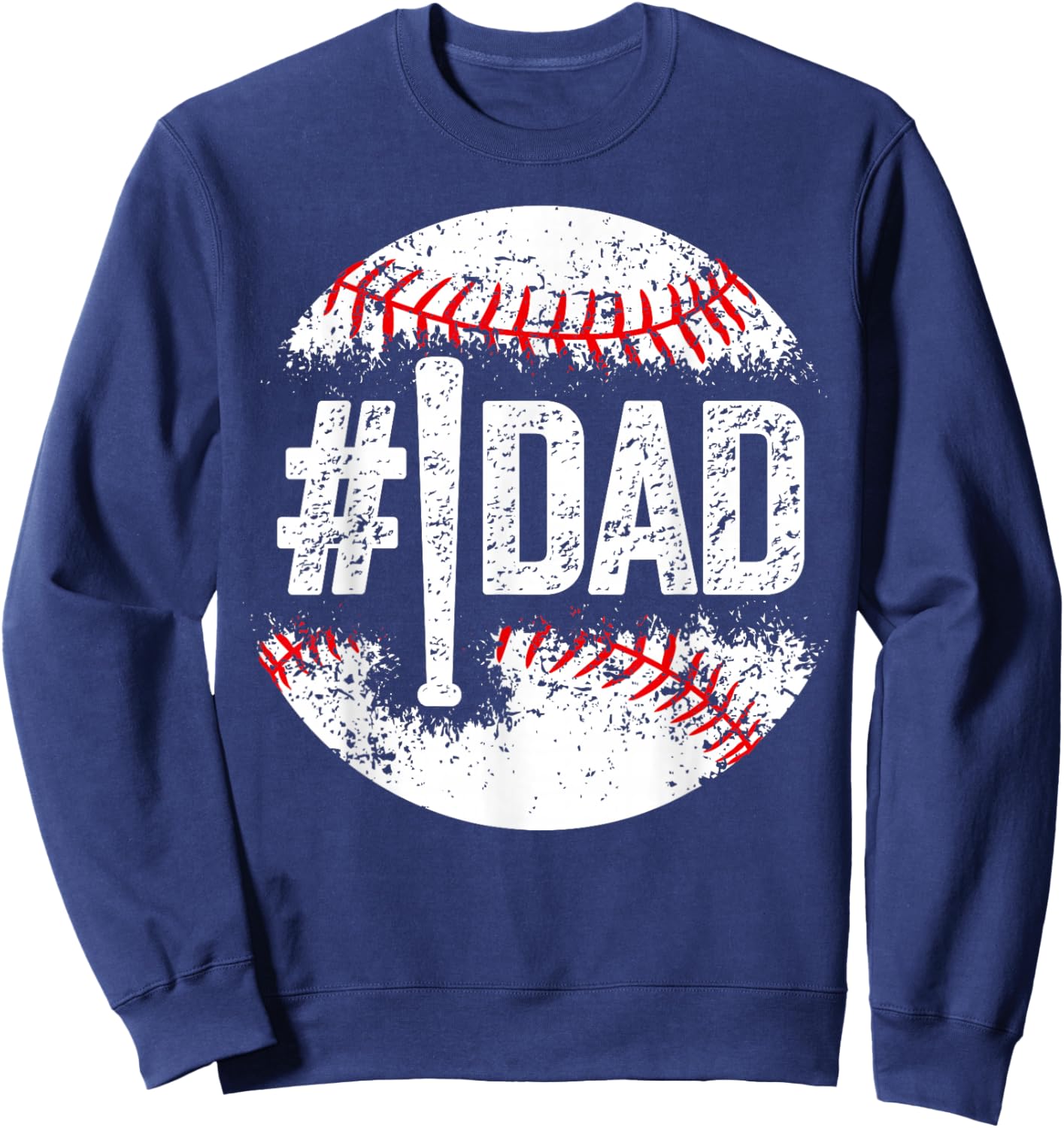 #1 Dad Baseball Number One Daddy Son Baseball Player Sweatshirt - Sweatshirt | Navy