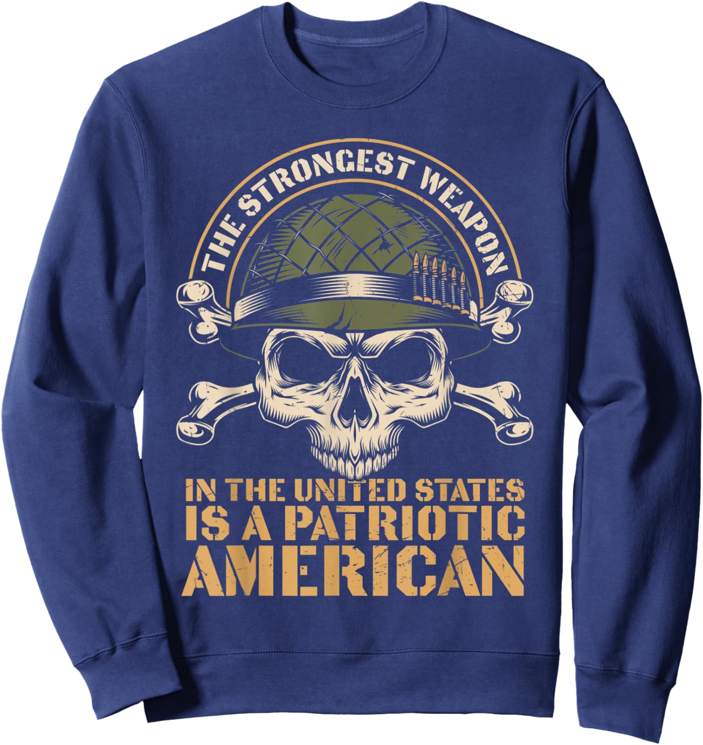 Patriotic American Skull Helmet Veteran Sweatshirt - Sweatshirt | Navy