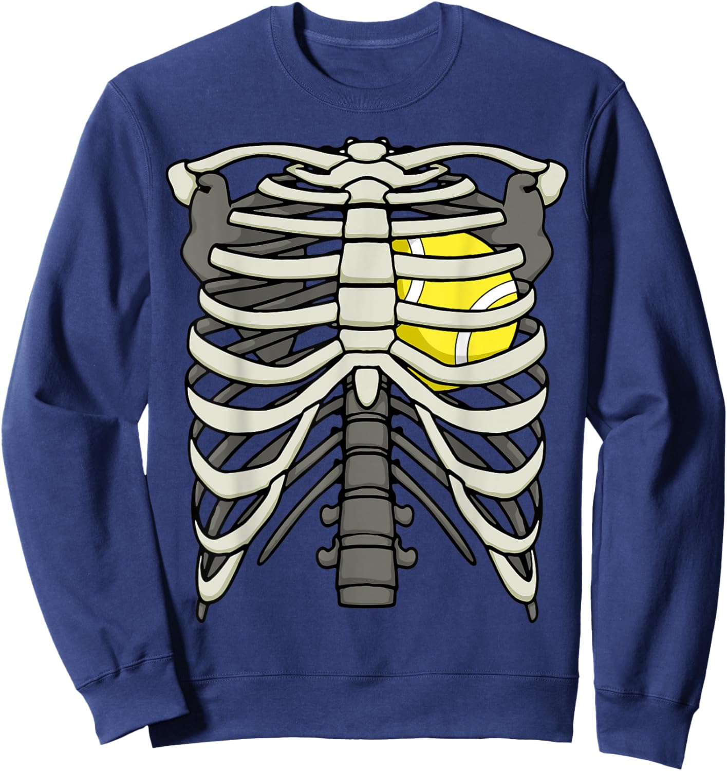 Ribcage Halloween Tennis Player Skeleton Ball Heart Sweatshirt - Sweatshirt | Navy