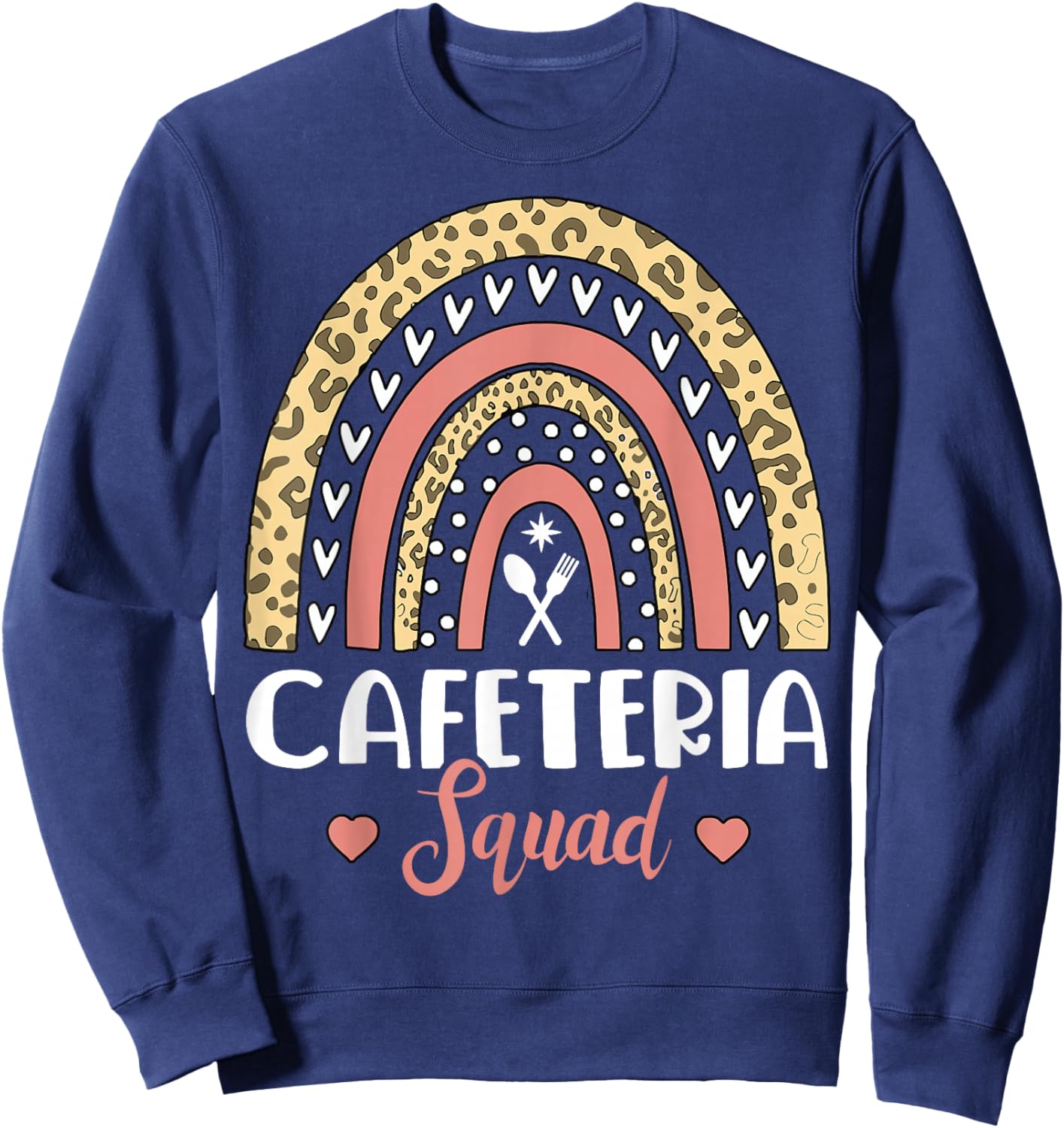 Cafeteria Squad Boho Rainbow Leopard Lunch Lady Crew Sweatshirt - Sweatshirt | Navy