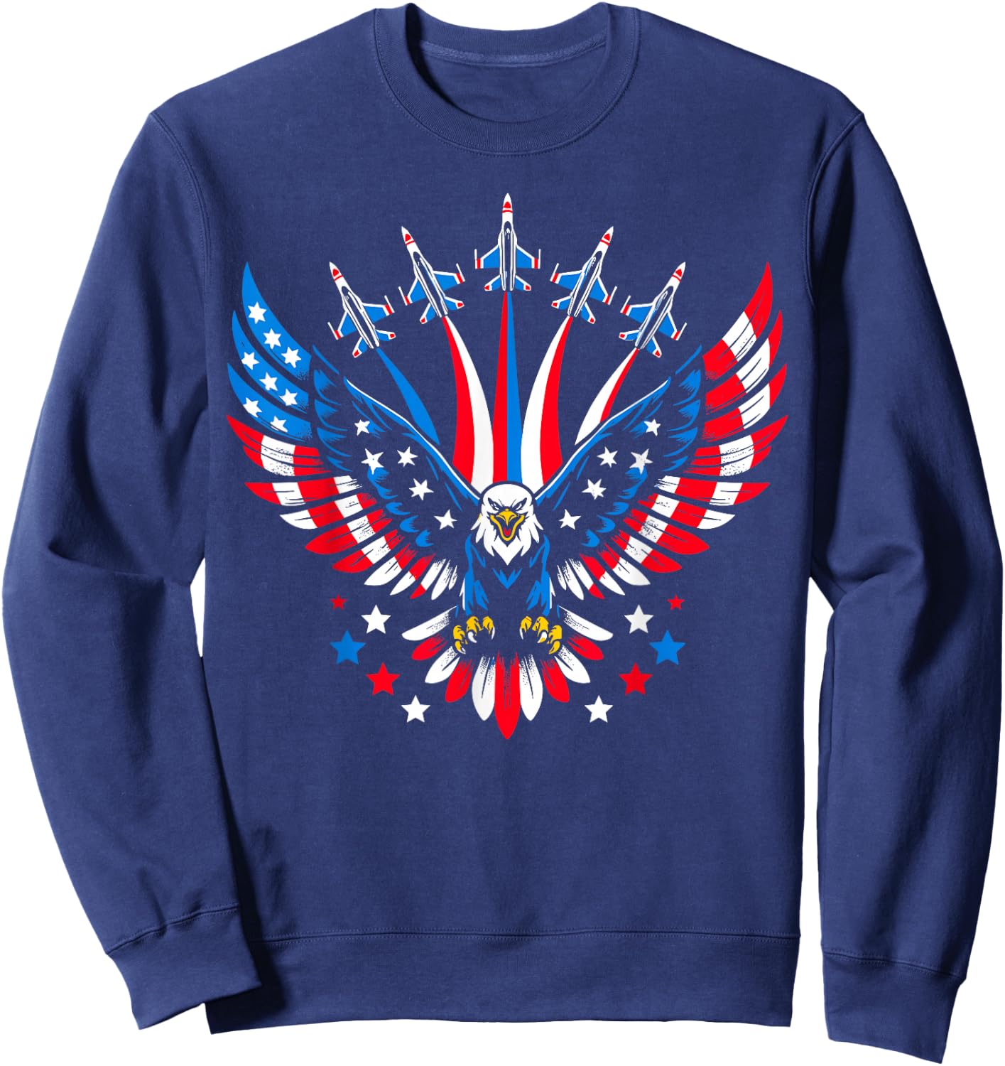 Eagle Patriotic Red Blue USA Flag Fighter Jets 4th of July Sweatshirt - Sweatshirt | Navy