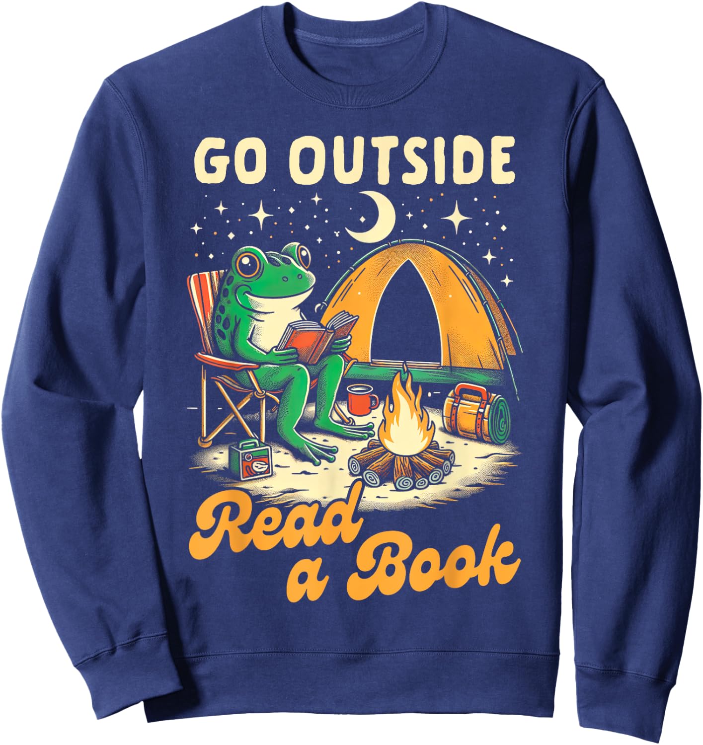Camping Lover Camper Frog Reading Go Outside Reads A Book Sweatshirt - Sweatshirt | Navy