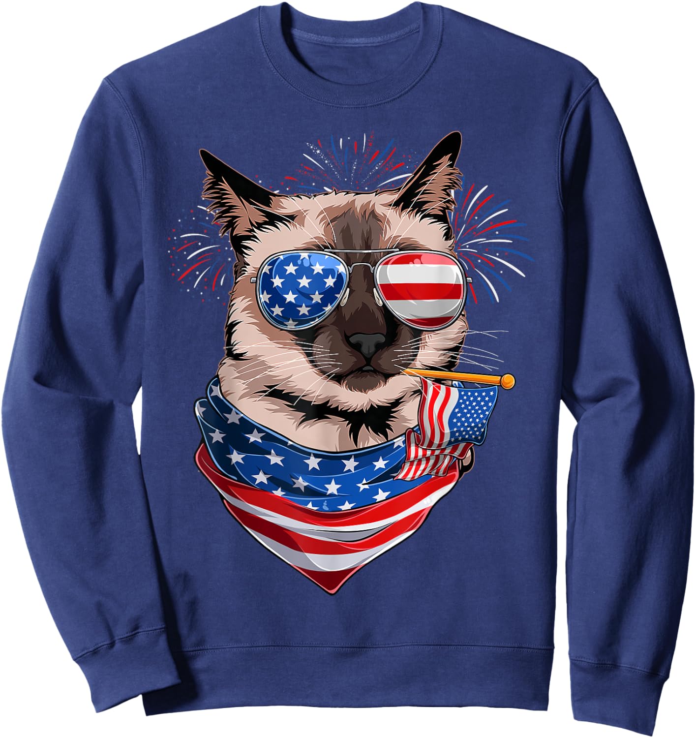 Funny Meowica Siamese Cat Lover Owner USA Flag 4th Of July Sweatshirt - Sweatshirt | Navy