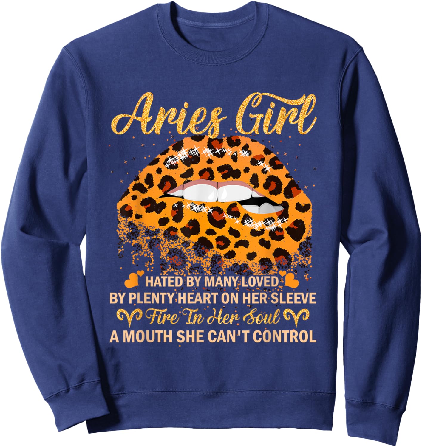Aries Girl Birthday Leopard Sexy Lip Zodiac Sweatshirt - Sweatshirt | Navy
