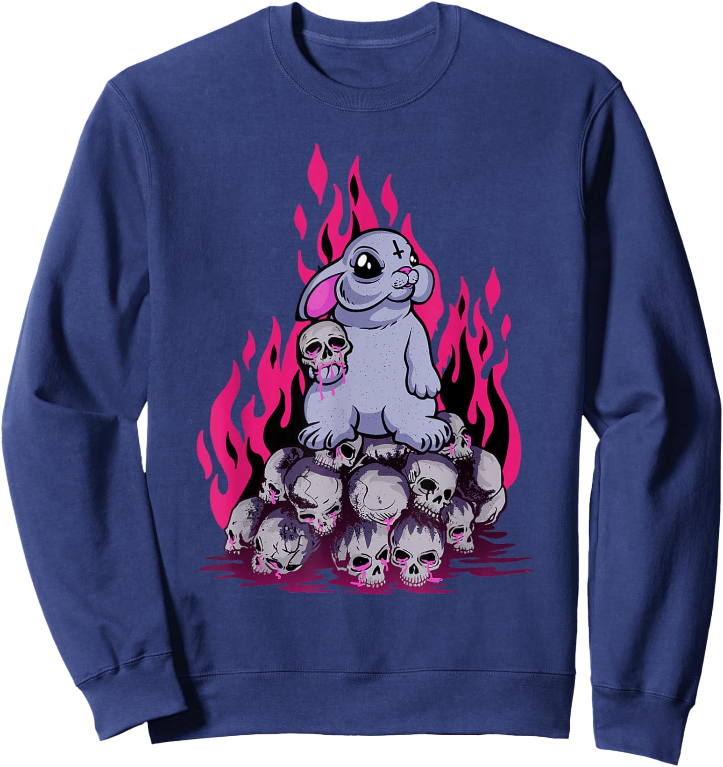 Pastel Goth Creepy Cute Bunny Skull Menhera Witch Rabbit Sweatshirt - Sweatshirt | Navy