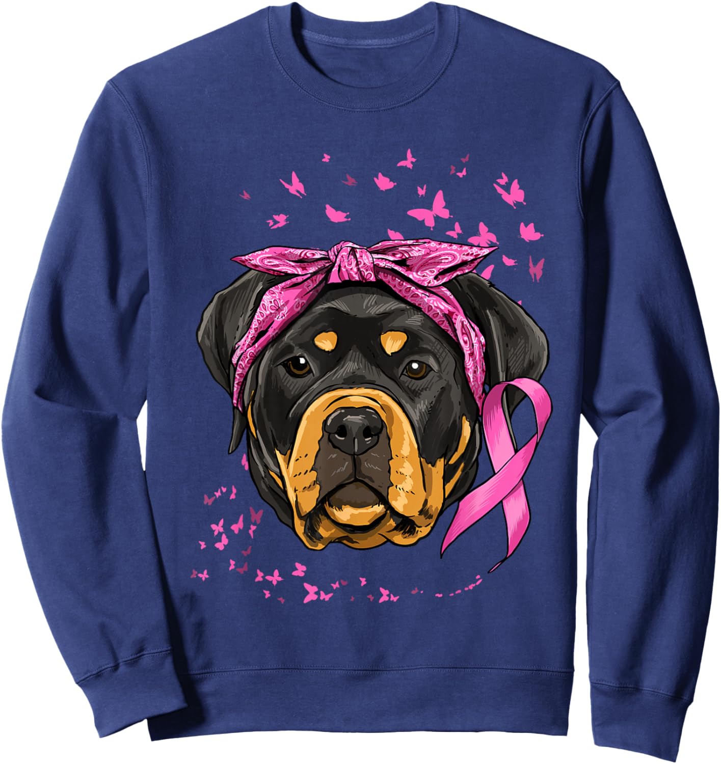 Rottweiler Pink Ribbon Breast Cancer Awareness Survivor Sweatshirt - Sweatshirt | Navy