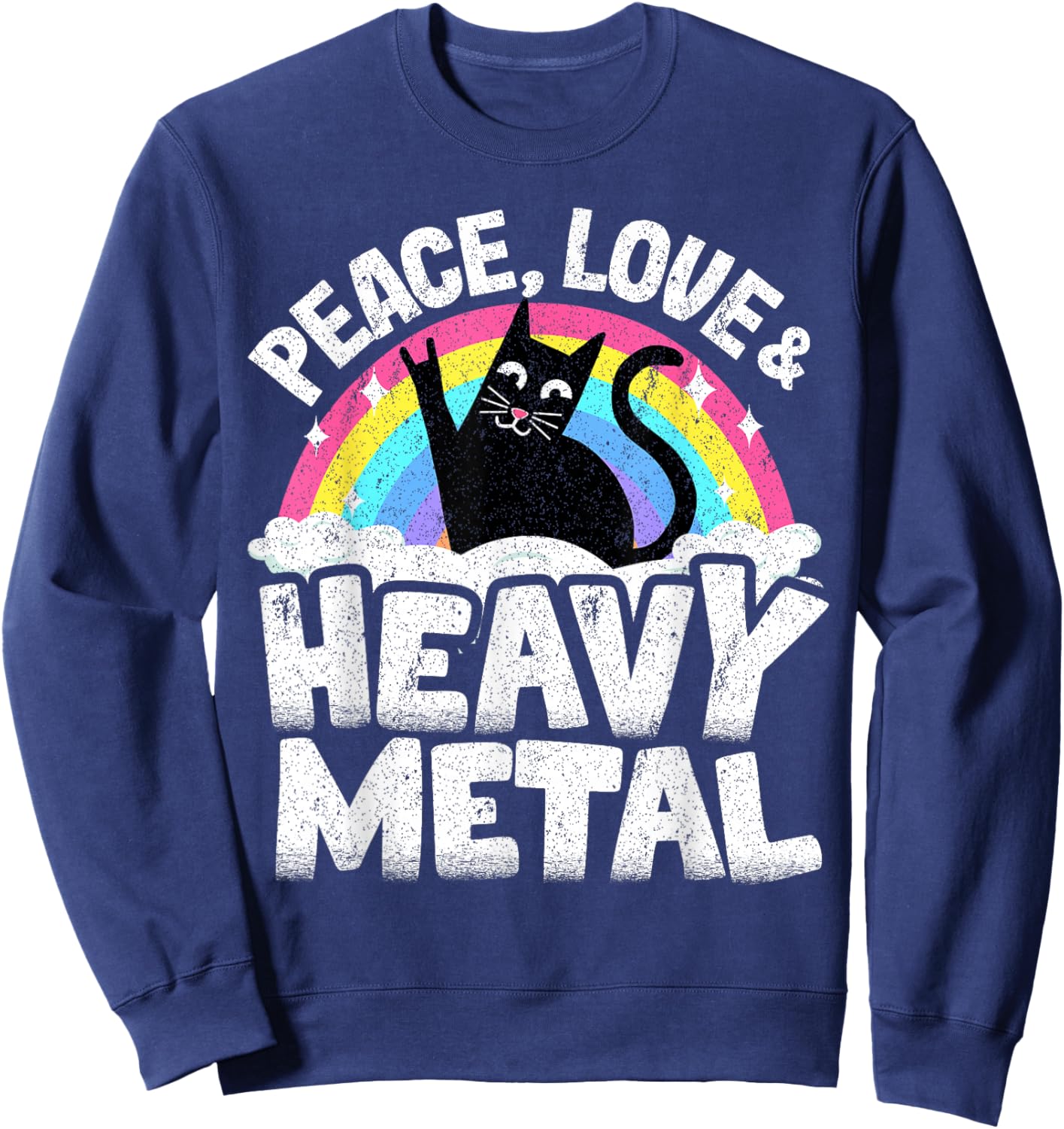 Peace Love & Heavy Metal Cat Kids Punk Band Metal Rainbow Sweatshirt - Sweatshirt | Navy