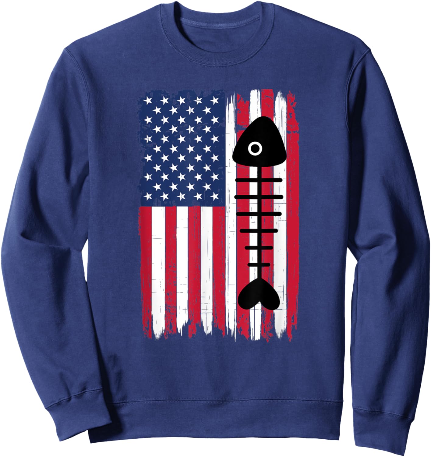 Dead Fish Bones Silhouette American Flag USA Patriotic Kids Men Sweatshirt - Sweatshirt | Navy