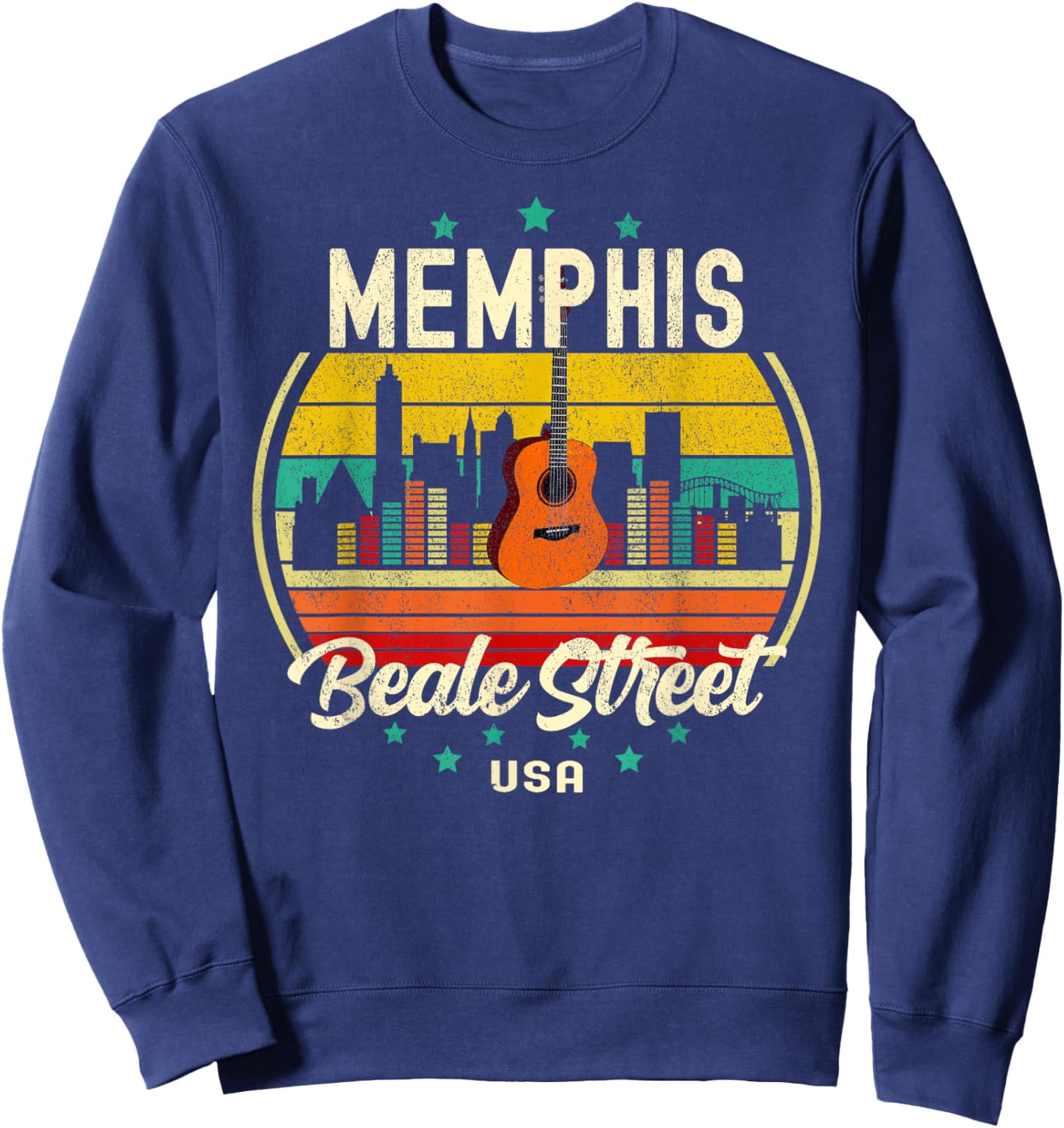 Memphis Beale Street Blues Music Vintage Guitar Music Retro Sweatshirt - Sweatshirt | Navy