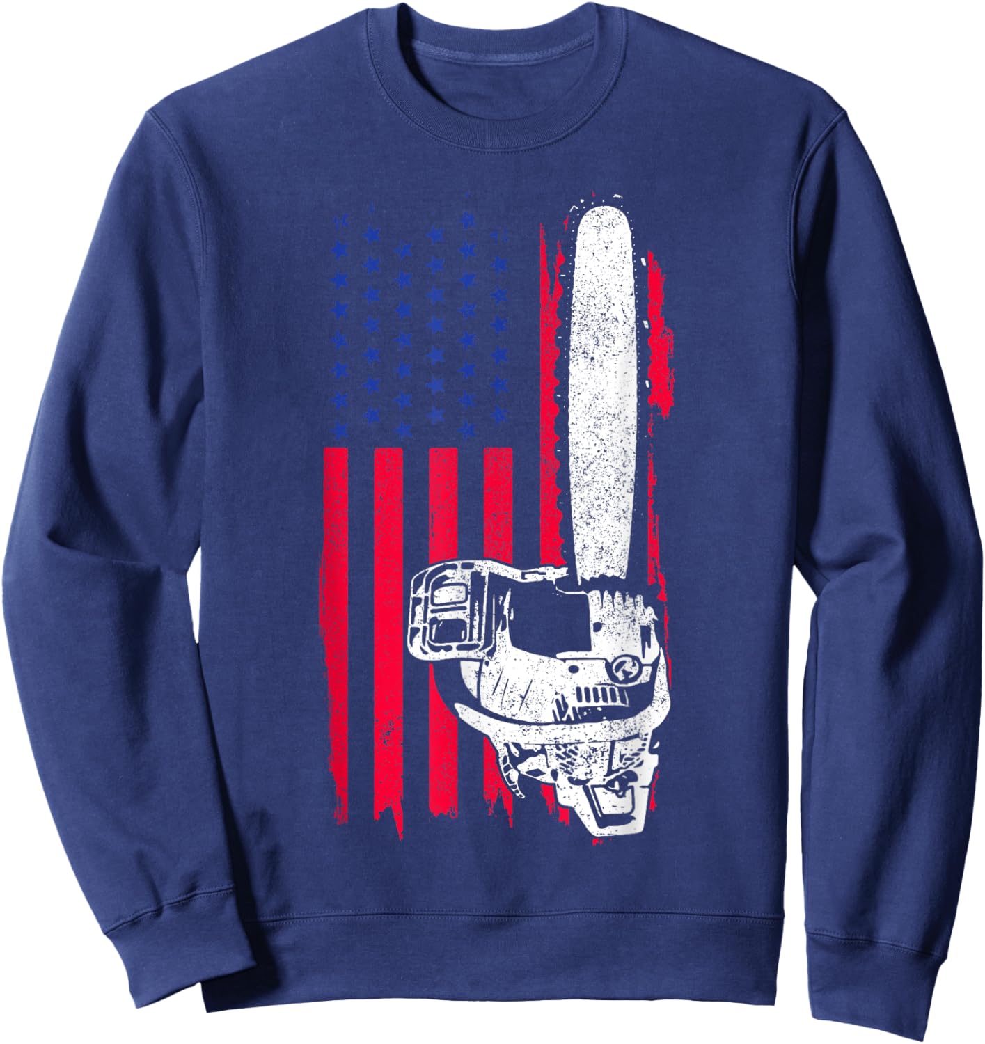 Lumberjack Logger Arborist Tree Cutter Chainsaw Patriotic Sweatshirt - Sweatshirt | Navy