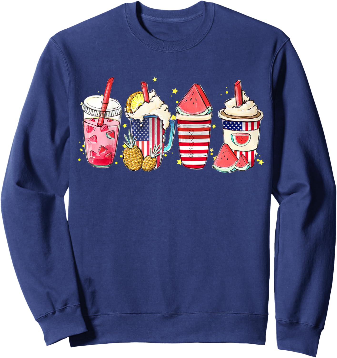 4th of July Coffee Lover Iced Latte Watermelon Slush Sweatshirt - Sweatshirt | Navy