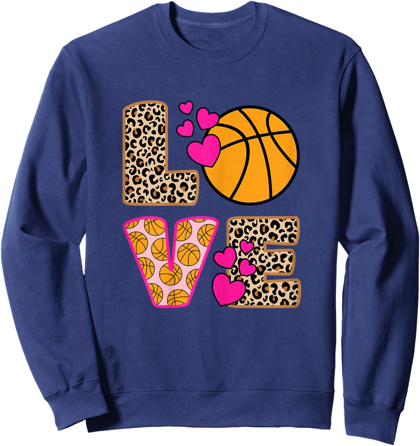 Cute Love Basketball Leopard Print Women Girls Basketball Small Sweatshirt - Sweatshirt | Navy