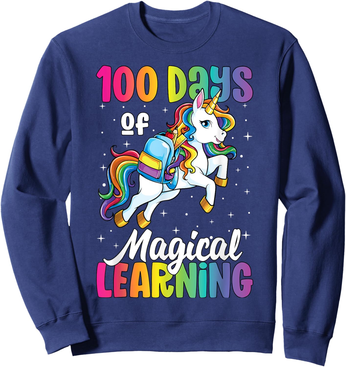 100 Days of School Unicorn Girls 100th Day of School Sweatshirt - Sweatshirt | Navy