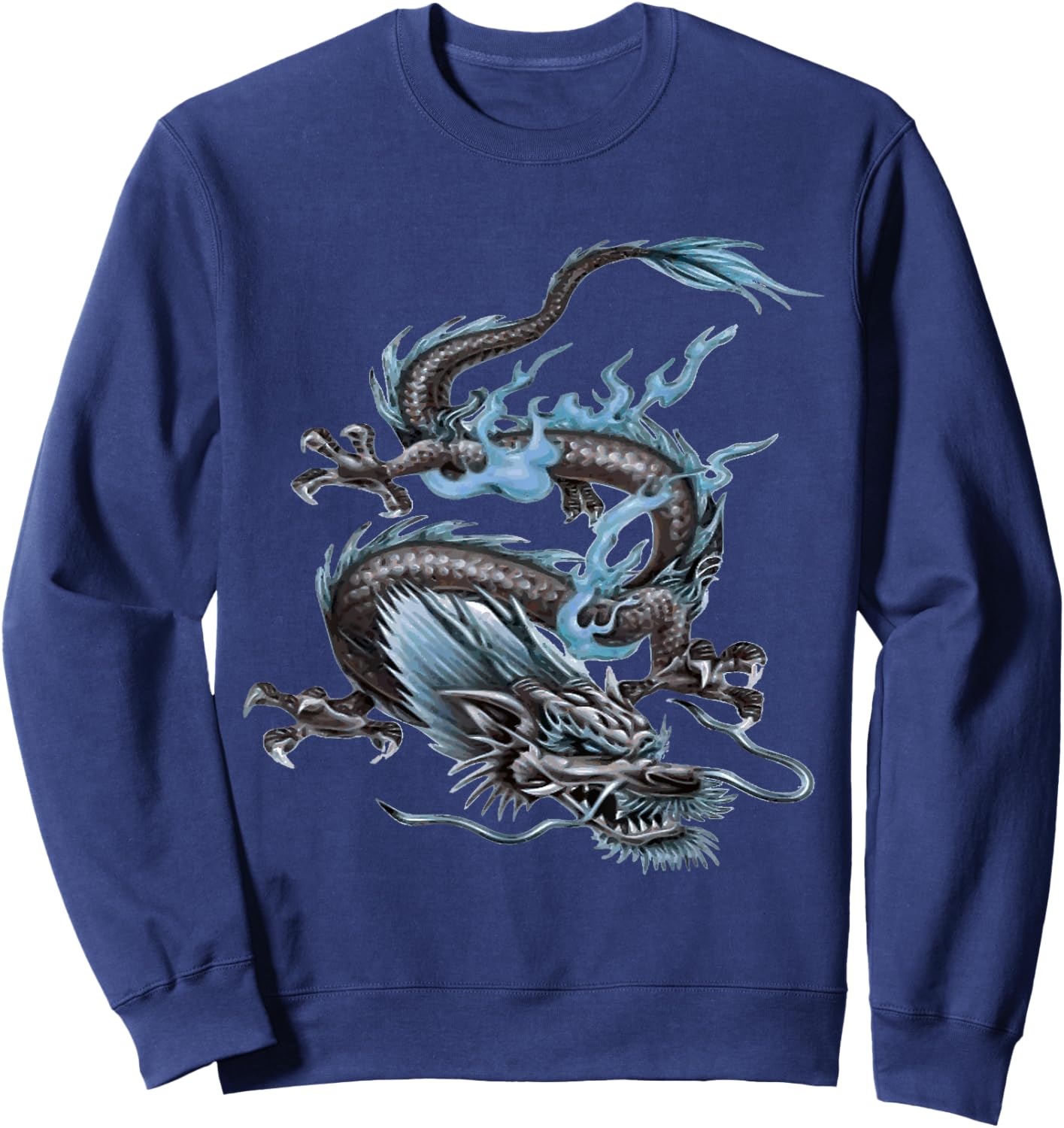 Chinese Fire Dragon In Light Gray And Pale Blue Sweatshirt - Sweatshirt | Navy