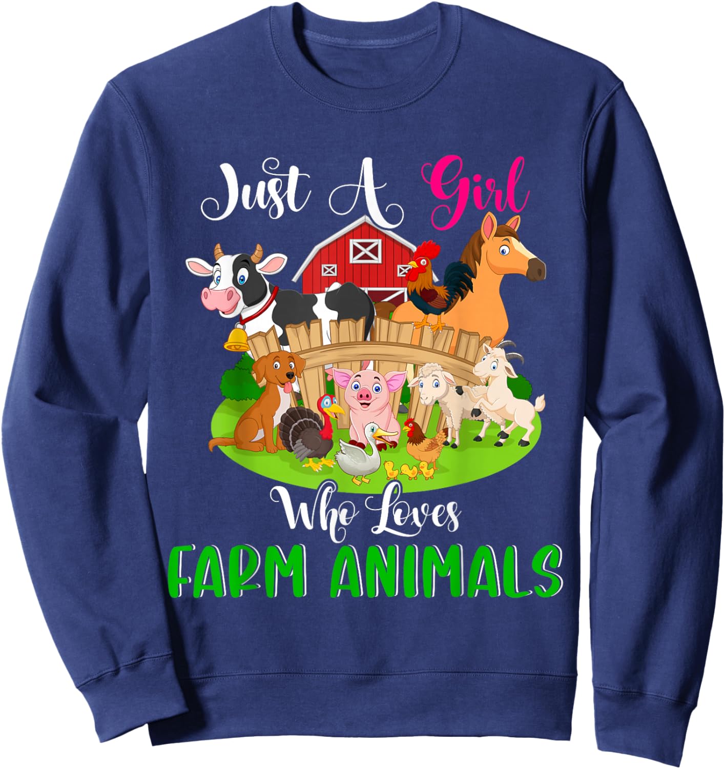 Just A Girl Who Loves Farm Animals Cute Girl Farm Animals Sweatshirt - Sweatshirt | Navy