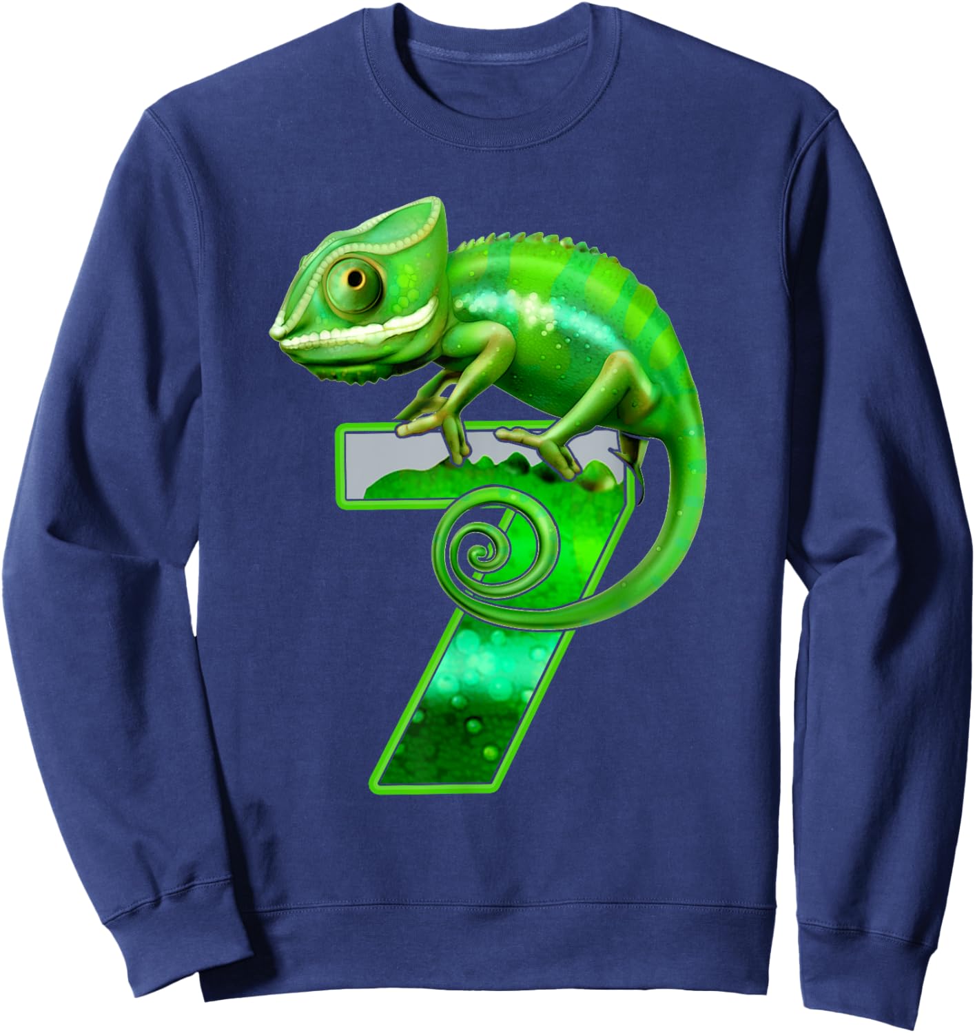Kids 7 Years Old Lizard 7th Birthday Party Chameleon Sweatshirt - Sweatshirt | Navy