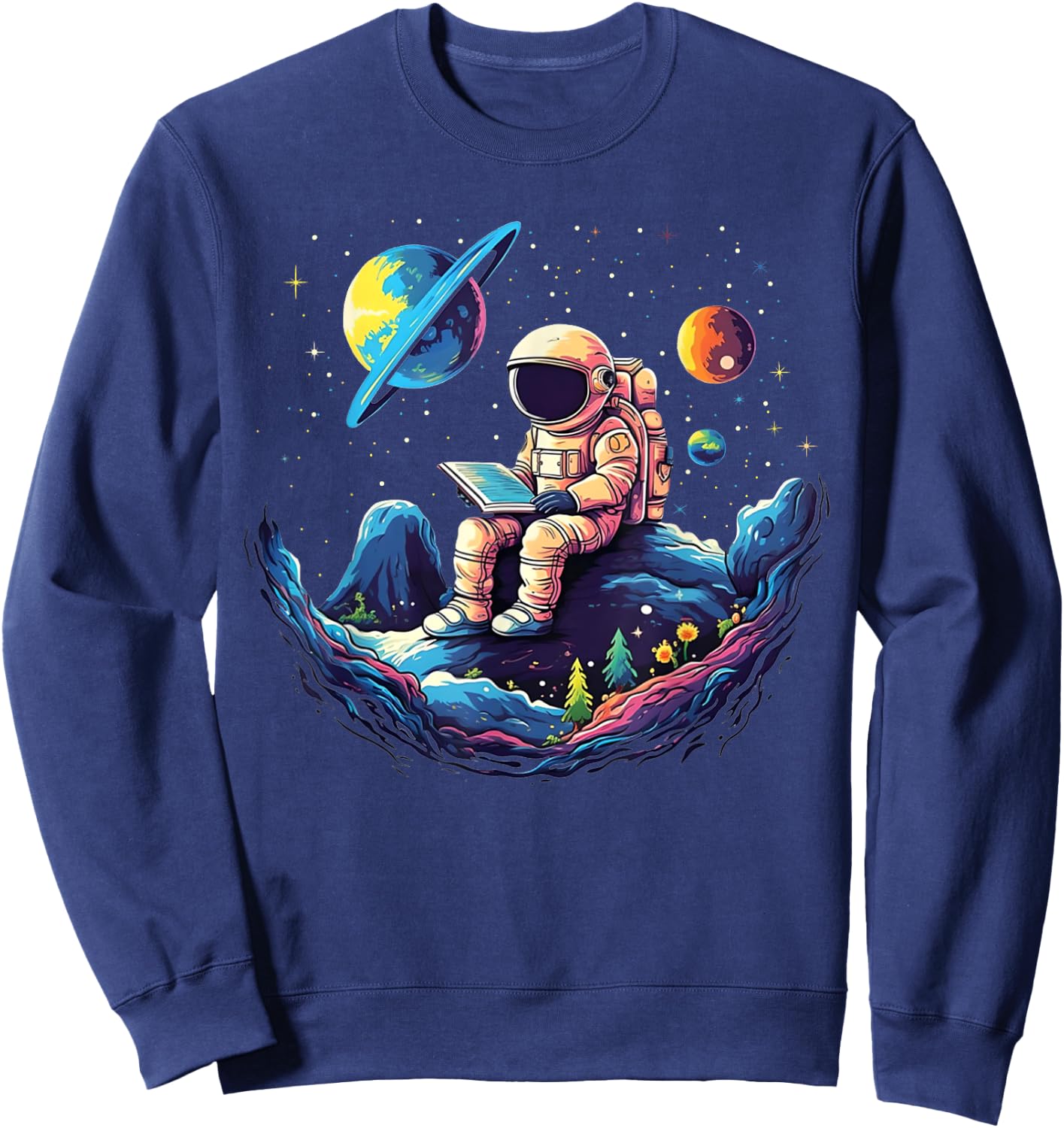 Astronaut Reading Book In Space Funny Books Lover Bookworm Sweatshirt - Sweatshirt | Navy