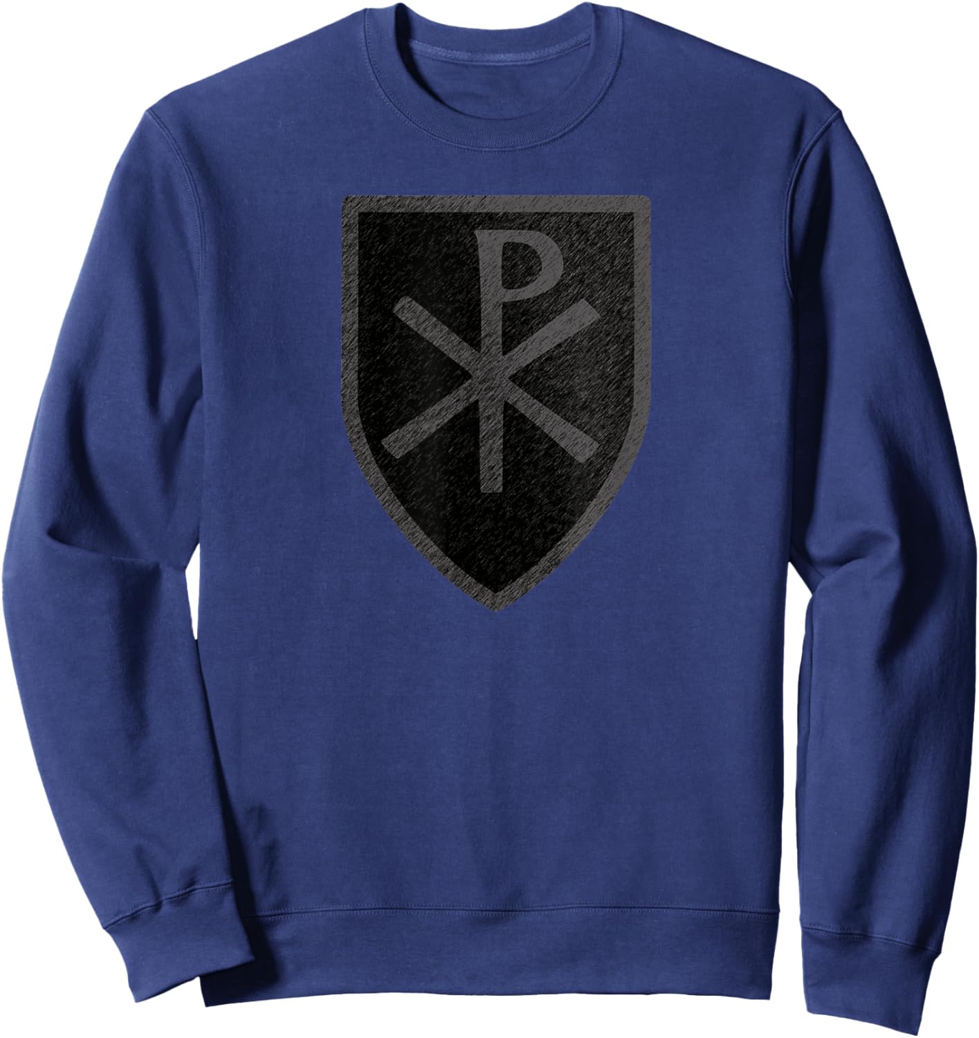 Chi Rho Christian Jesus Christ Symbol Shield Crest Sweatshirt - Sweatshirt | Navy