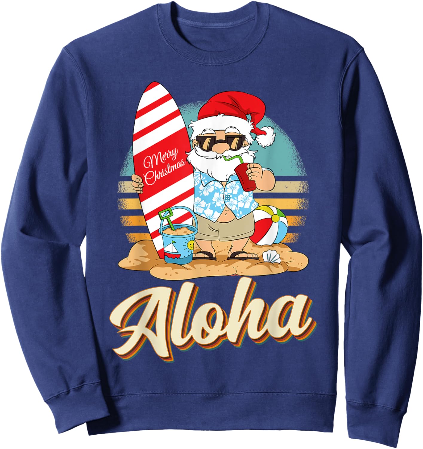 Tropical Christmas Aloha Santa Christmas in July Hawaiian Sweatshirt - Sweatshirt | Navy