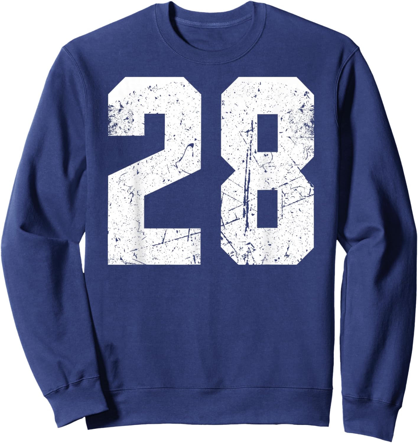 Vintage Number #28 White Sports Team Varsity Number Sweatshirt - Sweatshirt | Navy
