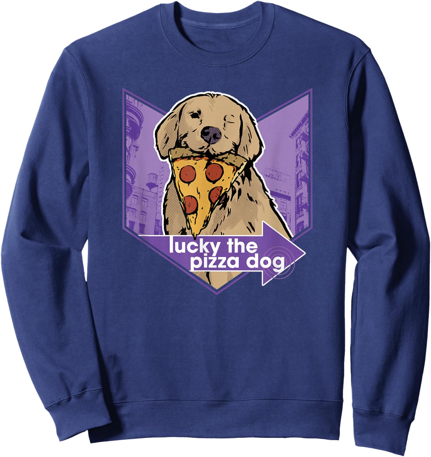 Marvel Hawkeye Disney Plus Lucky The Pizza Dog Chevron Sweatshirt - Sweatshirt | Navy