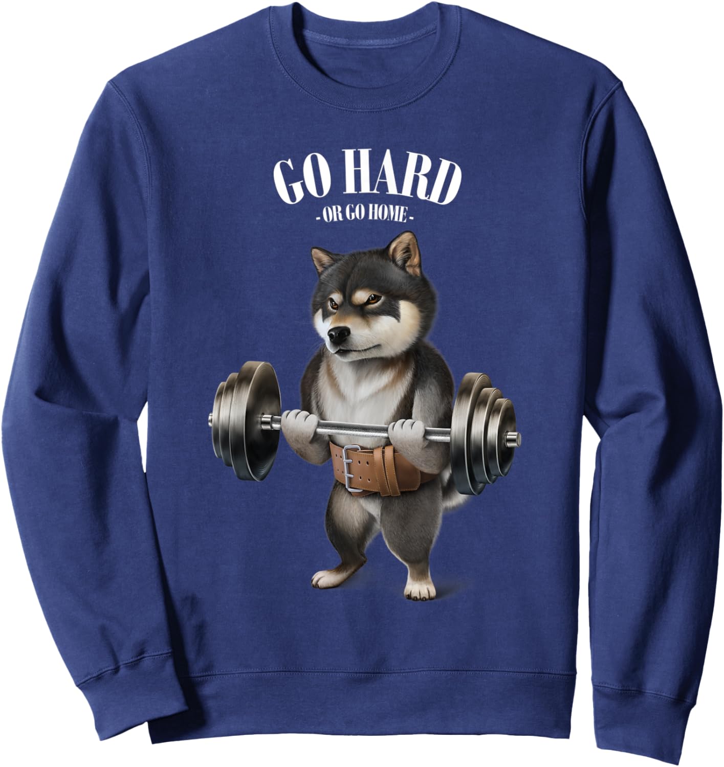 Black Shiba Dog Weightlifting in Fitness Gym Women Kids Sweatshirt - Sweatshirt | Navy